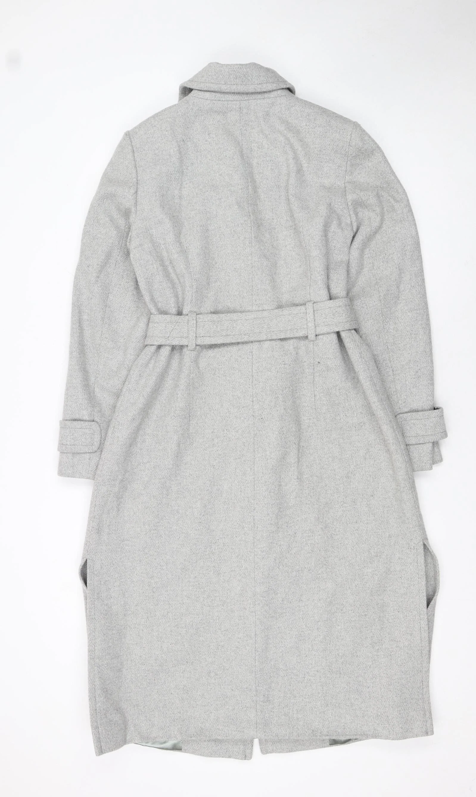 Windsmoor Womens Grey Long Belted Wool Blend Trench Coat Size 10 - Image 3