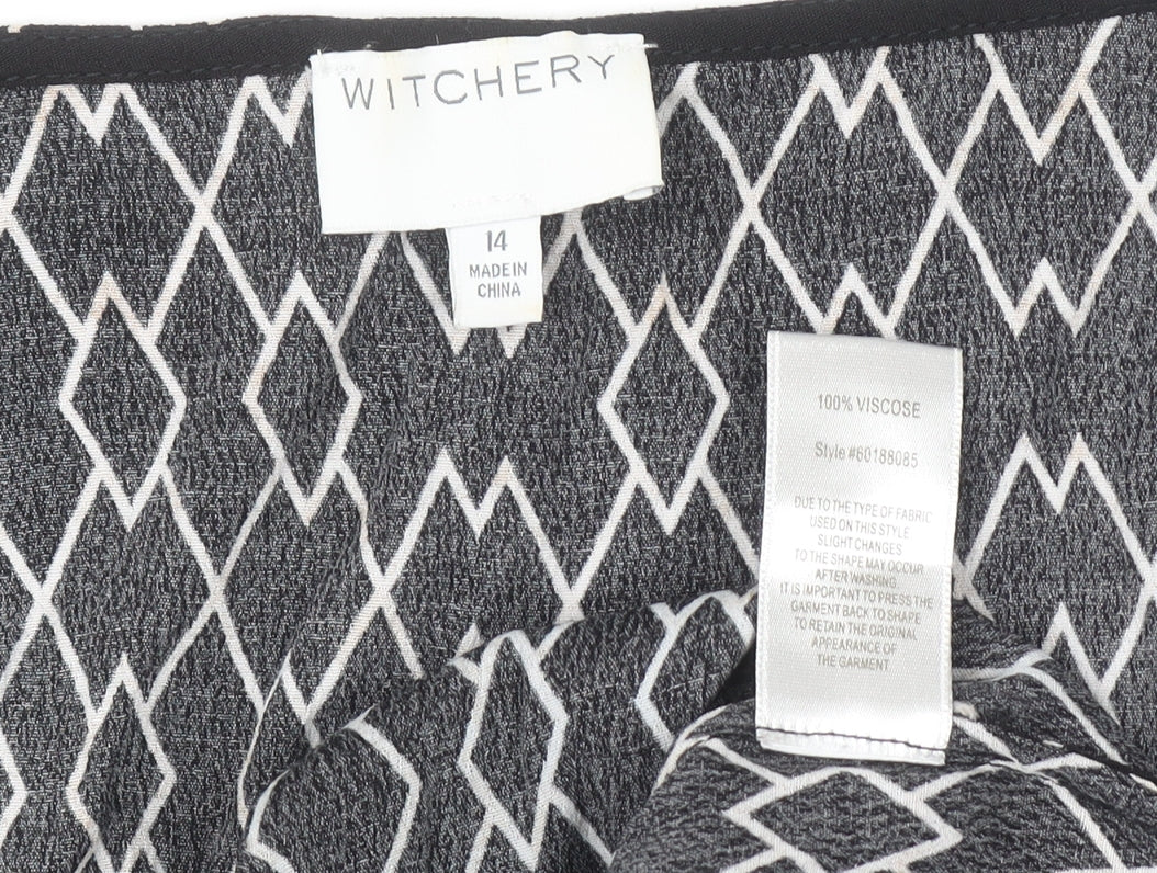 Witchery Women's Black Geometric Viscose Sleeveless Tank Top Size 14 - Image 4