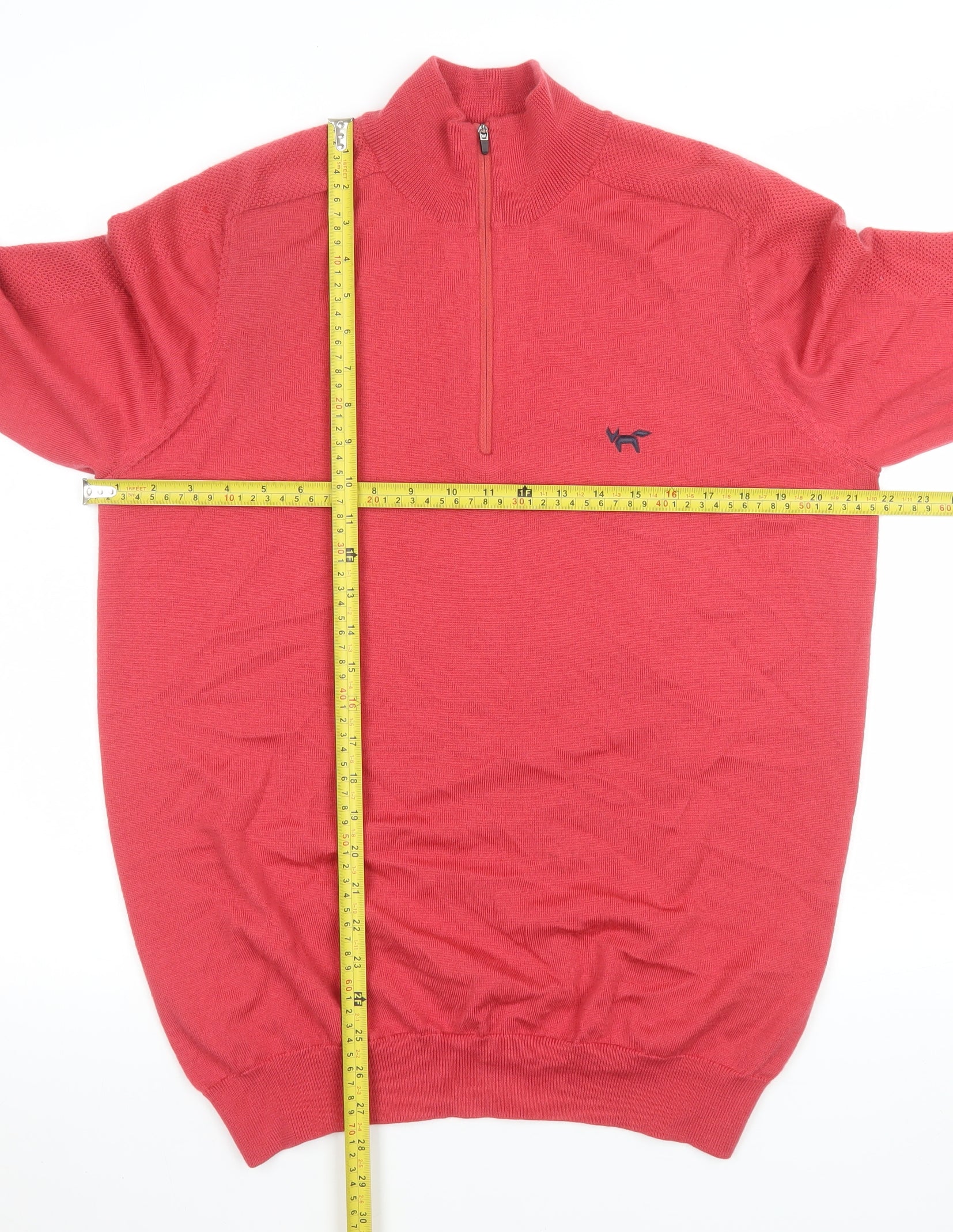 Wolsey Men’s Red Merino Wool 1/2 Zip High Neck Jumper Size L - Image 2