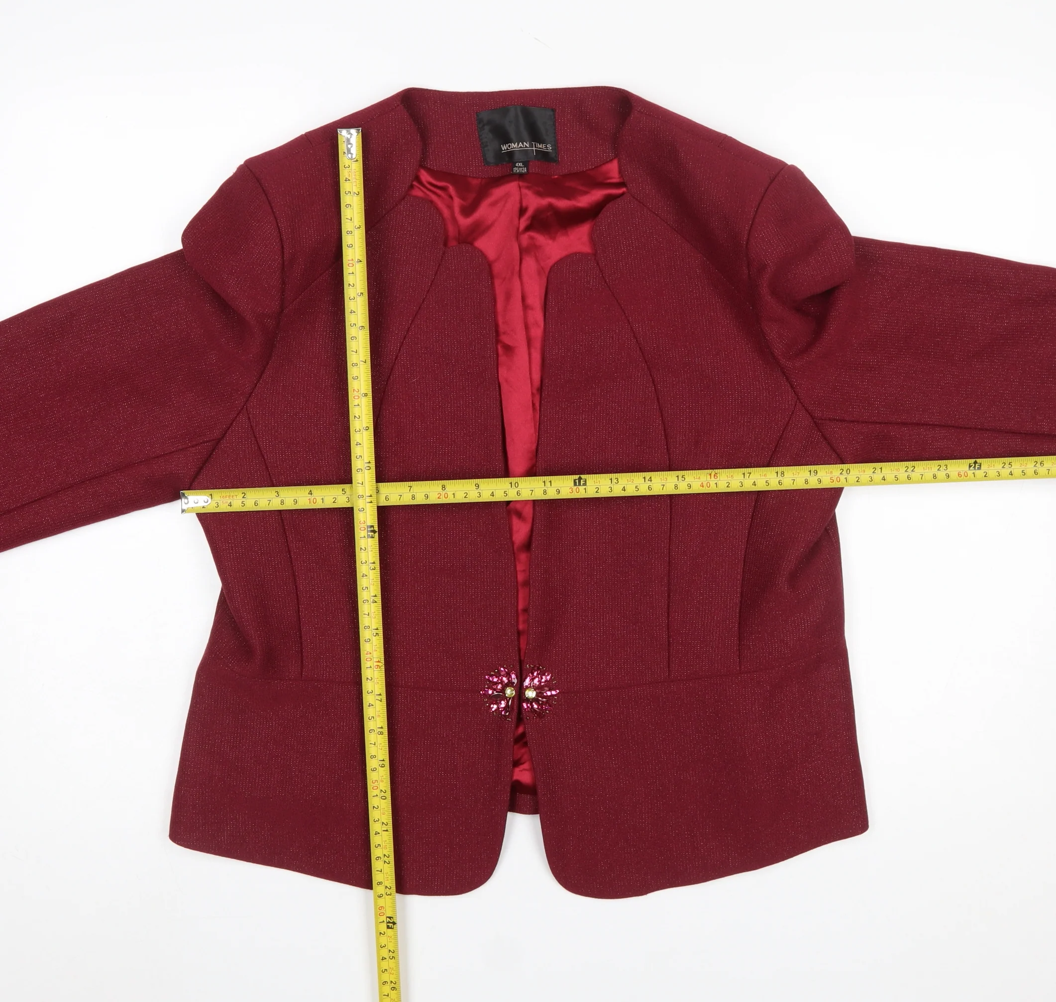 Woman Times Women's Red Long Sleeve Single-Breasted Blazer 4XL - Image 2