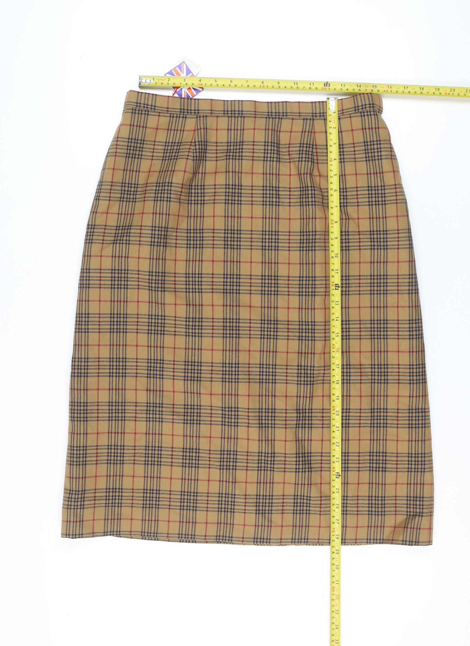 Women's Beige Checked Wool Pencil Skirt Size 18 Knee Length Lined - Image 2