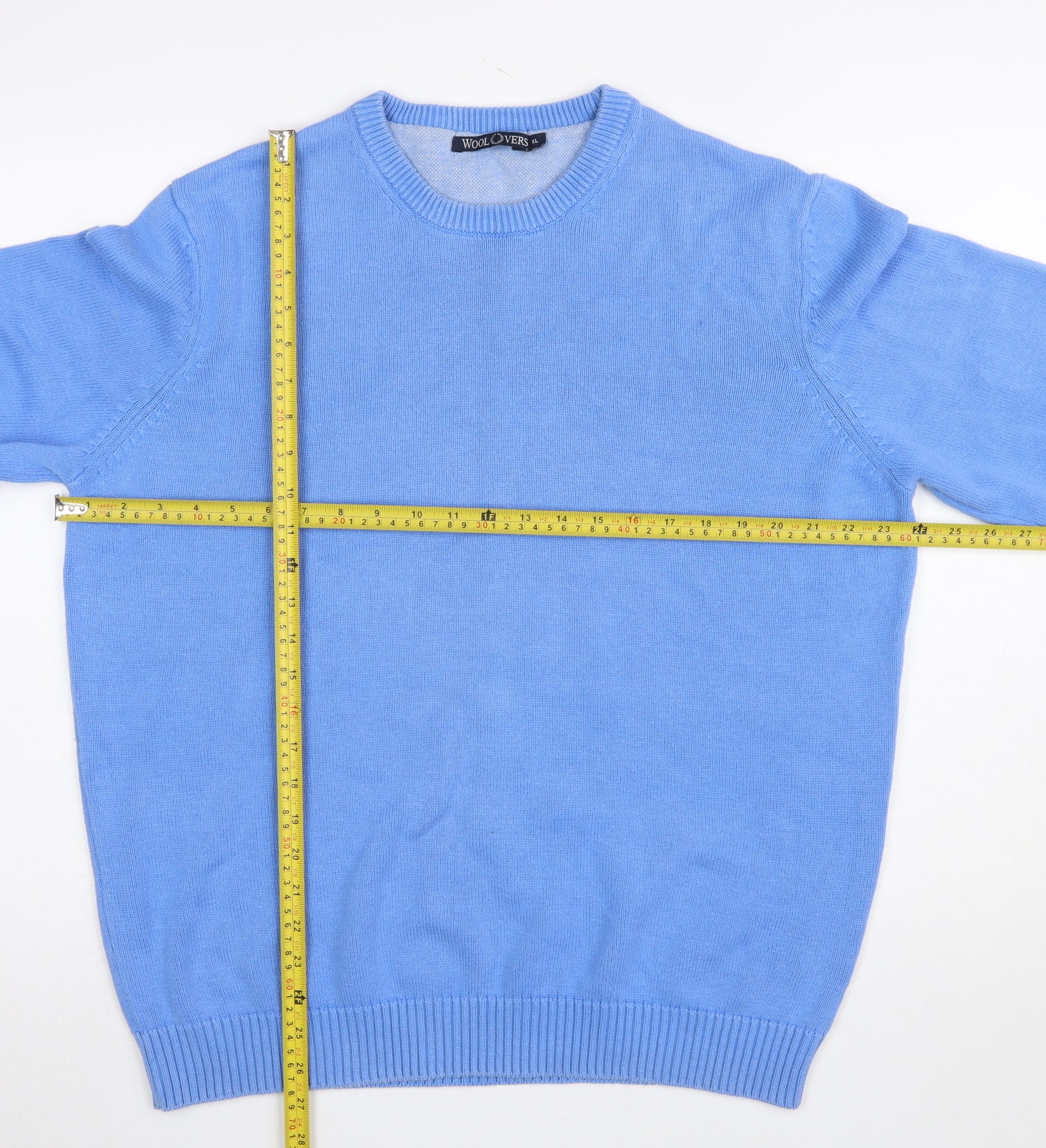 WoolOvers Men Blue Cotton Crew Neck Classic Fit Jumper XL - Image 2