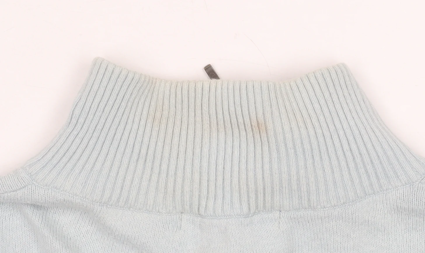 Woolovers Men’s Blue Striped 1/2 Zip Mock Neck Cotton Cashmere Sweater M - Image 6