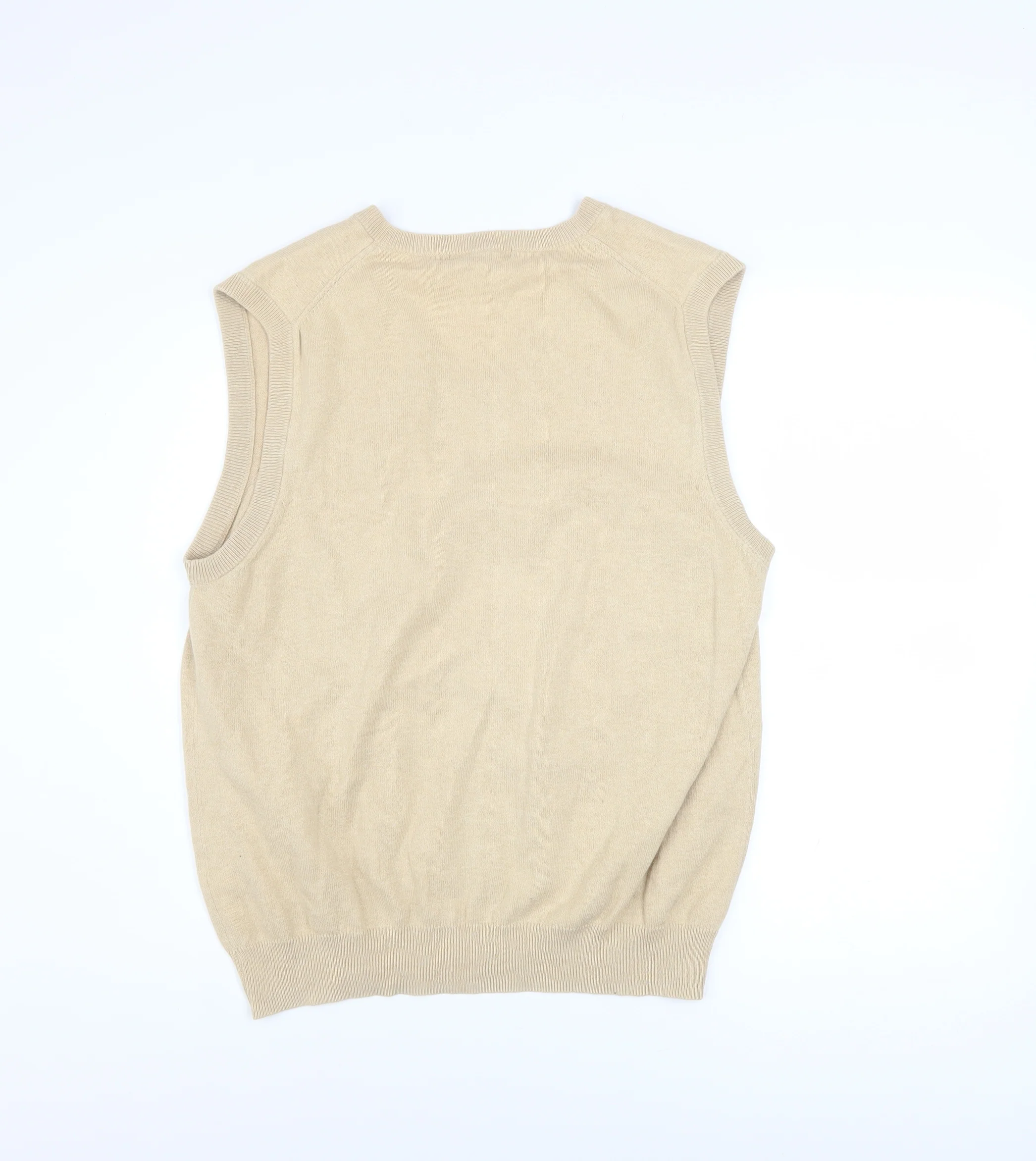 Woolovers Men's Beige Cotton Cashmere V-Neck Sleeveless Jumper Vest M - Image 3