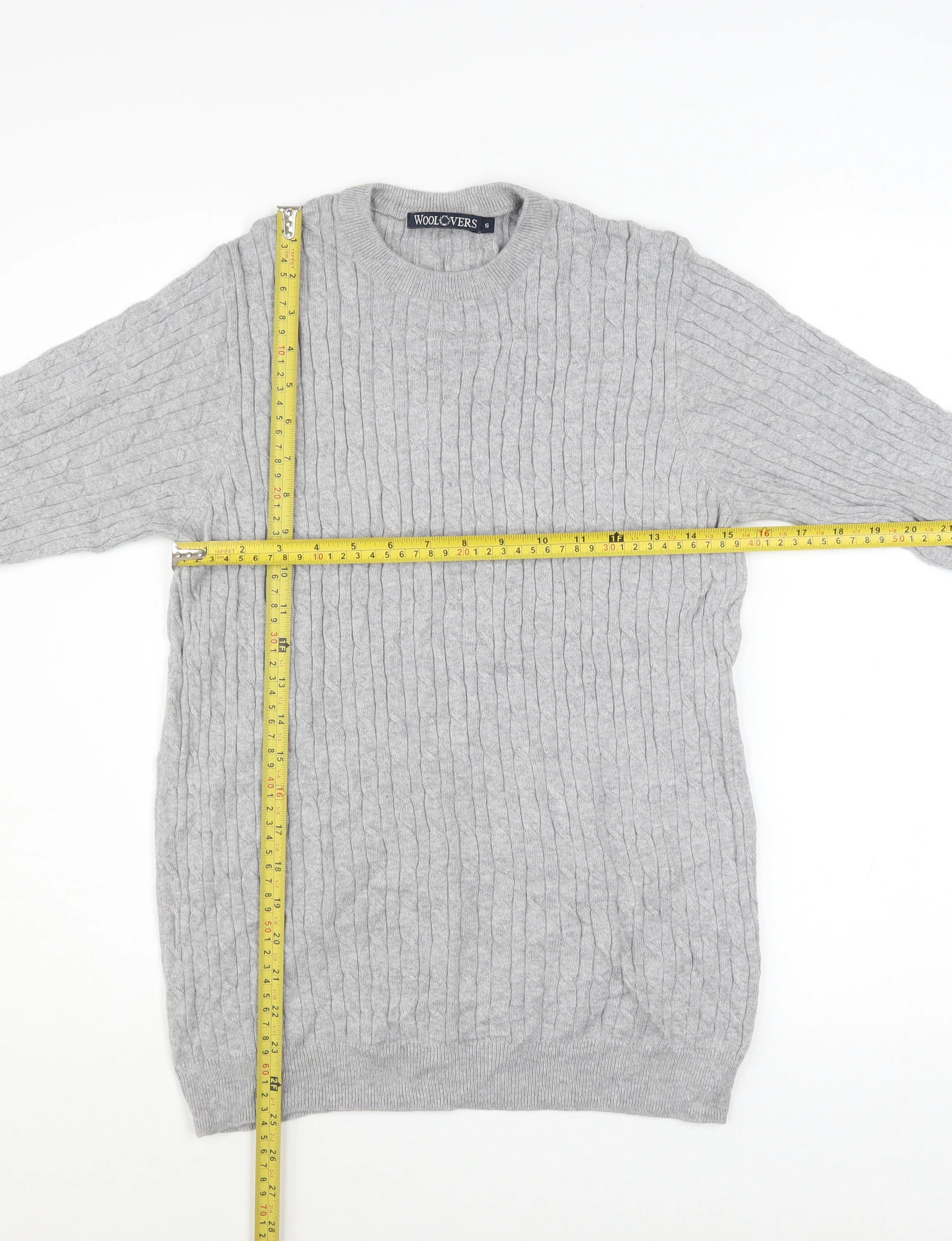 WoolOvers Mens Grey Cable-Knit Cotton Cashmere Jumper Size S - Image 2