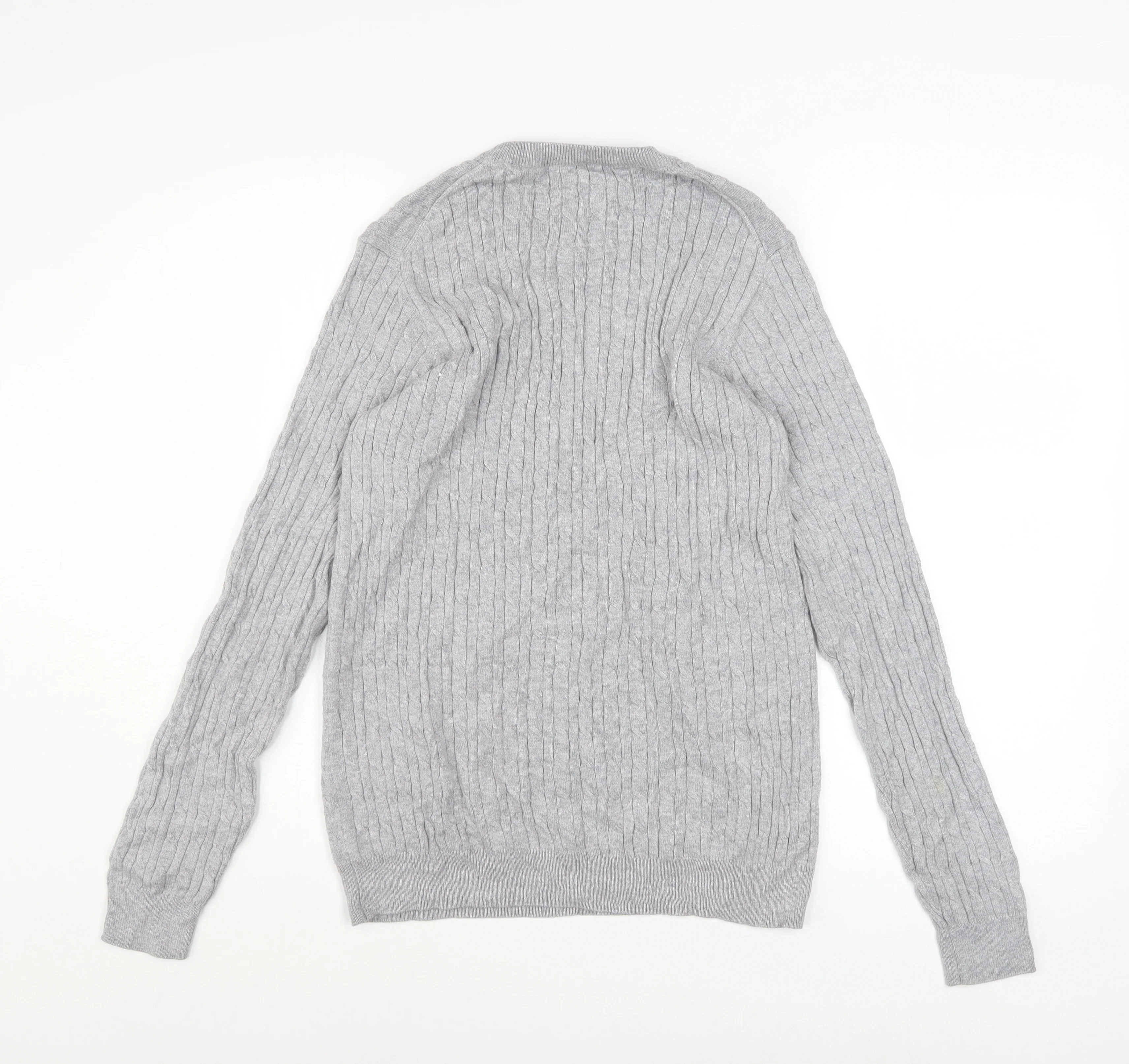 WoolOvers Mens Grey Cable-Knit Cotton Cashmere Jumper Size S - Image 3