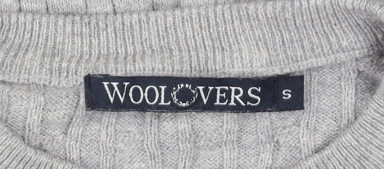 WoolOvers Mens Grey Cable-Knit Cotton Cashmere Jumper Size S - Image 4