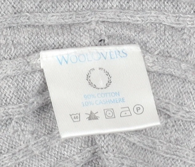 WoolOvers Mens Grey Cable-Knit Cotton Cashmere Jumper Size S - Image 5