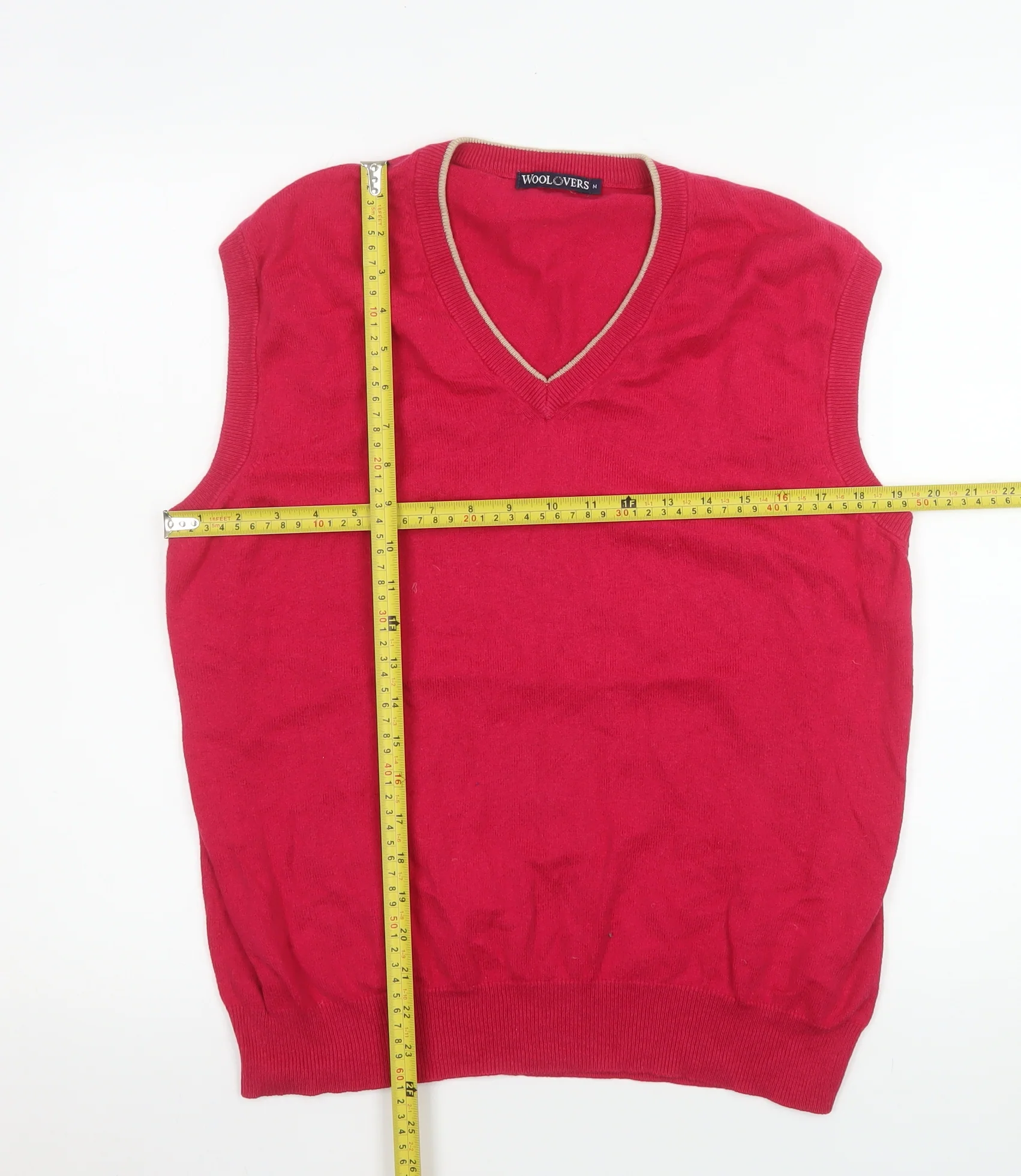 Woolovers Men's Red Cotton Cashmere V-Neck Sleeveless Jumper Vest M - Image 2