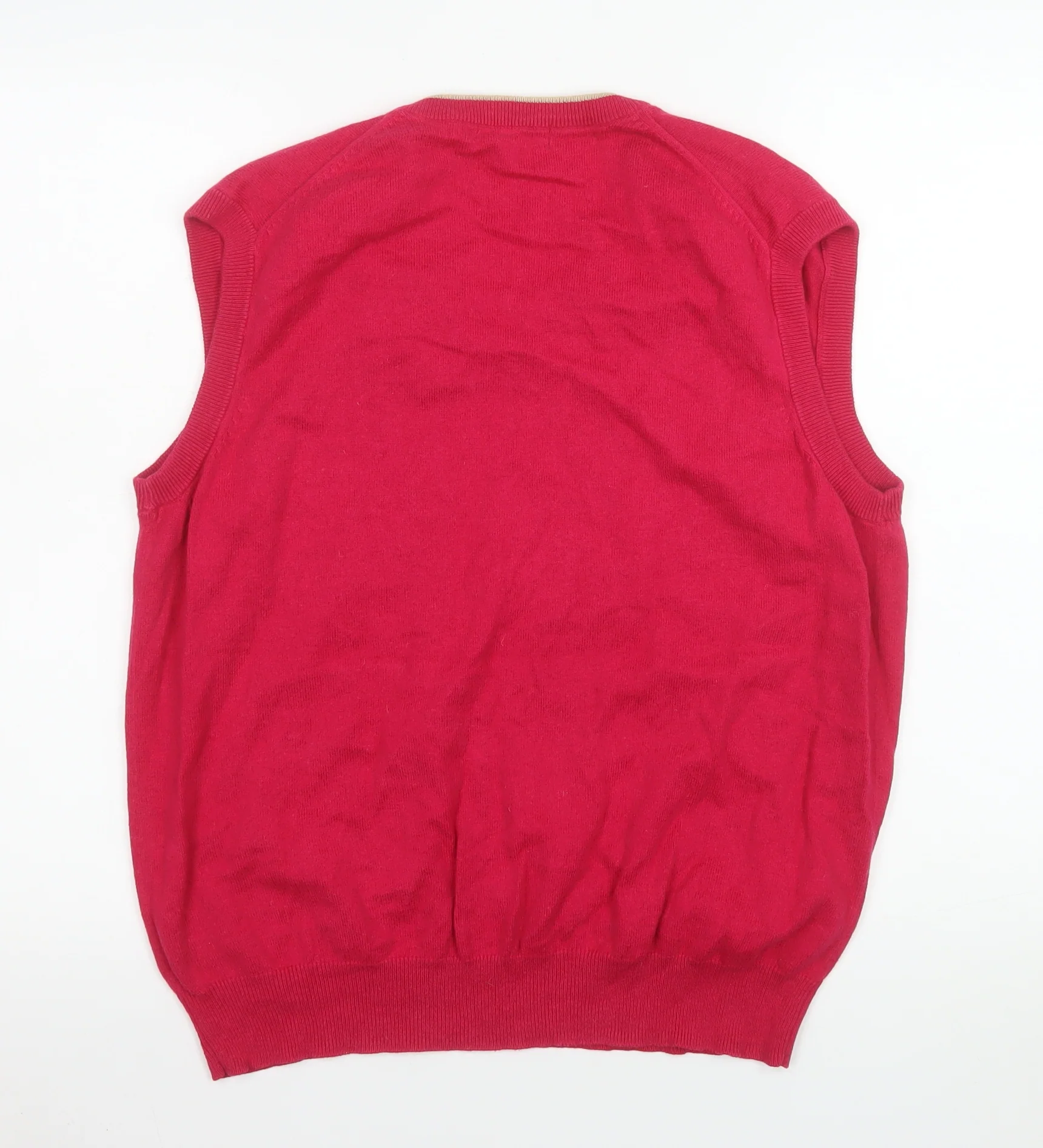 Woolovers Men's Red Cotton Cashmere V-Neck Sleeveless Jumper Vest M - Image 3