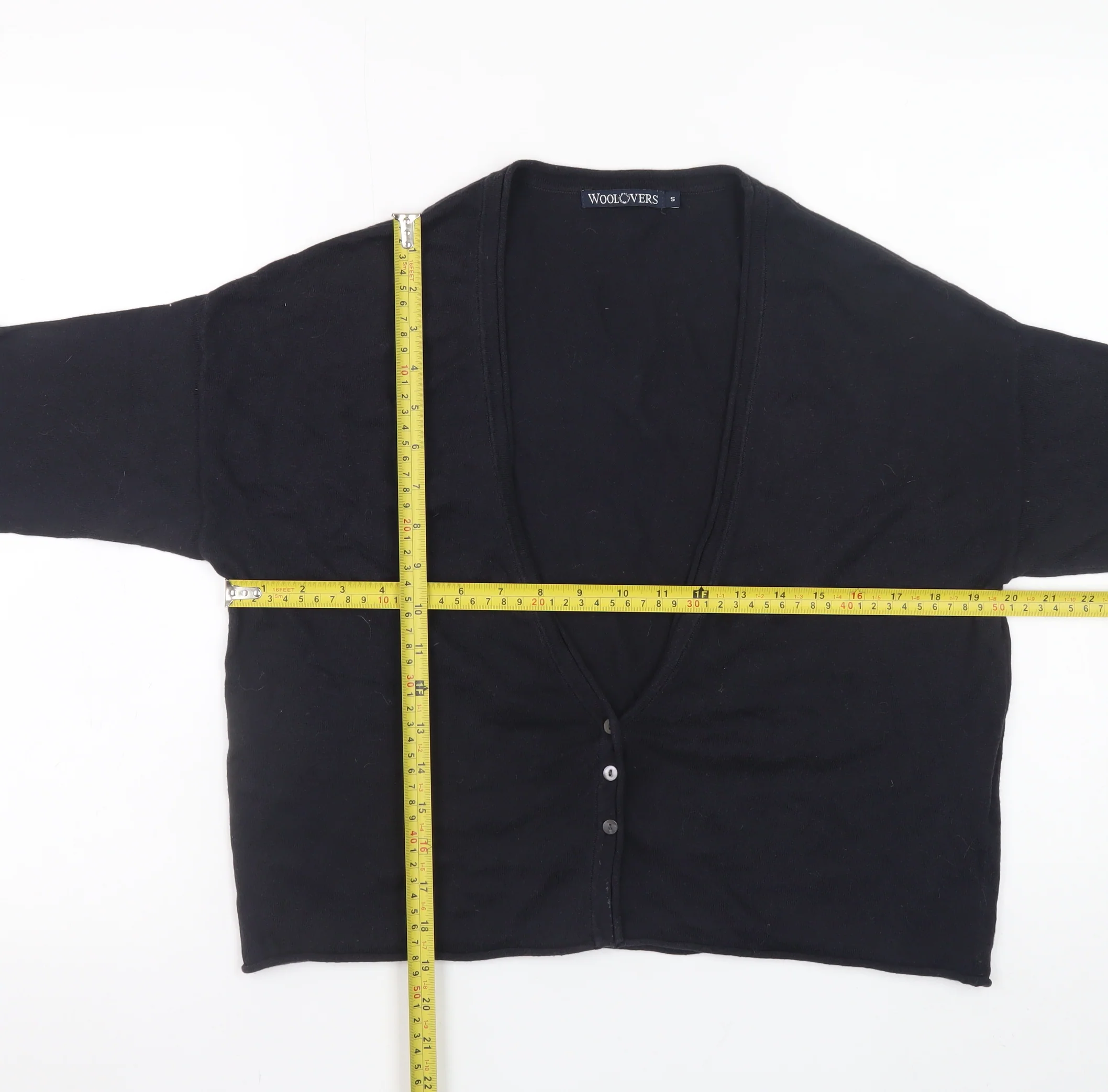 WoolOvers Women's Black Cotton Silk V-Neck 3/4 Sleeve Cardigan Size S - Image 2