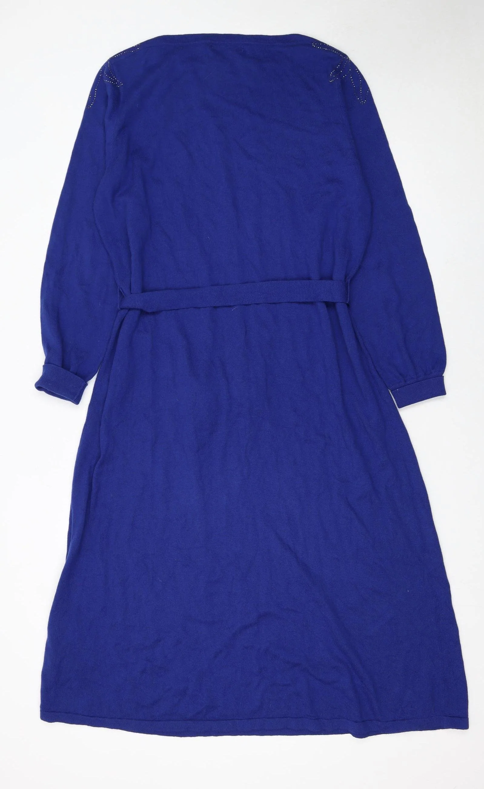 WoolOvers Women's Blue Knit Belted Sweater Dress Size L - Image 3