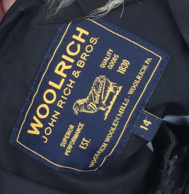 Woolrich Men's Black Down Puffer Jacket with Fur Hood Size 14 - Image 4