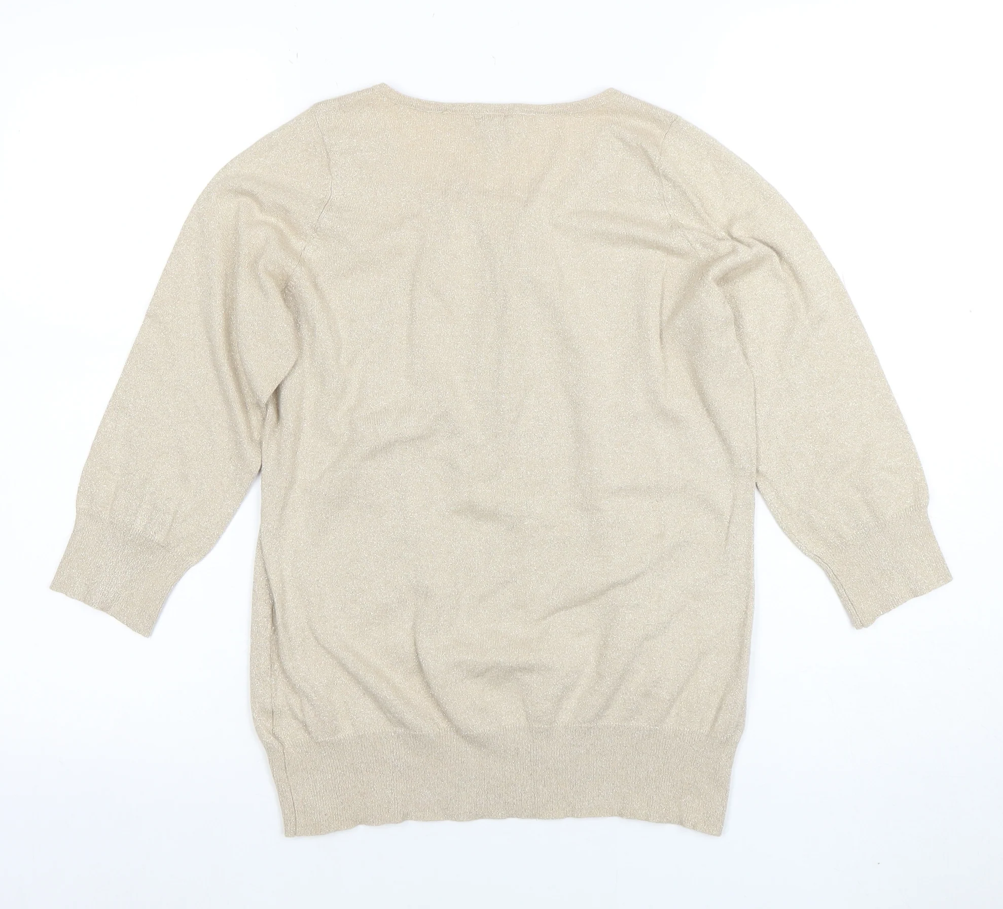 Worthington Women's Beige Knit 3/4 Sleeve Scoop Neck Blouse Size L - Image 3