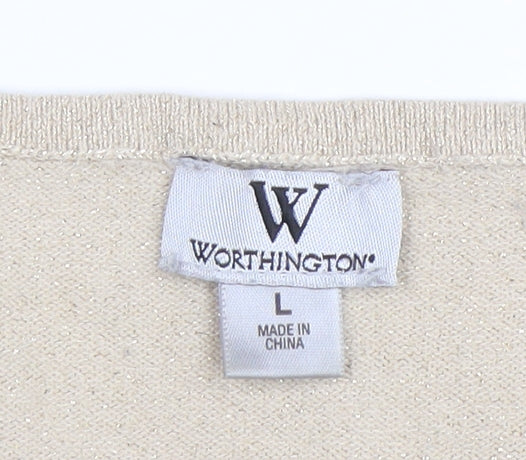 Worthington Women's Beige Knit 3/4 Sleeve Scoop Neck Blouse Size L - Image 4