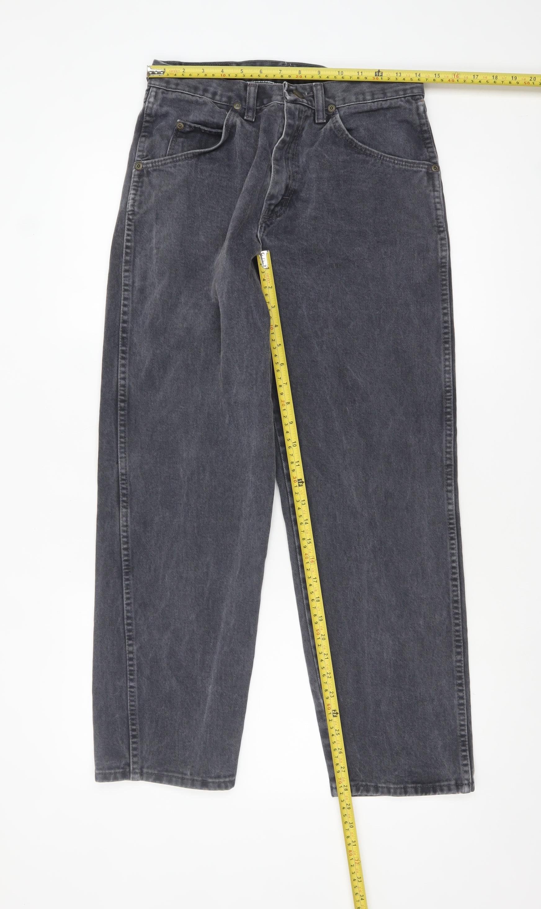 Wrangler Men's Black Acid Wash Straight Jeans 30x30 Cotton Denim - Image 2
