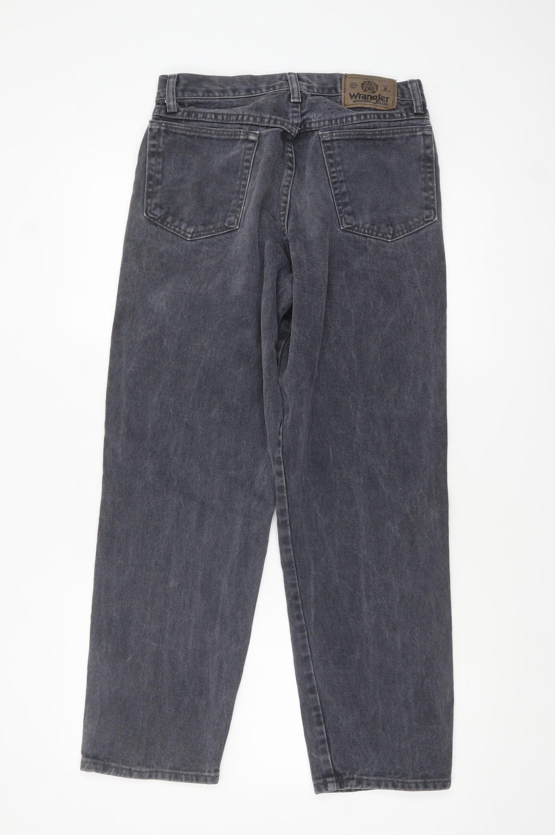 Wrangler Men's Black Acid Wash Straight Jeans 30x30 Cotton Denim - Image 3