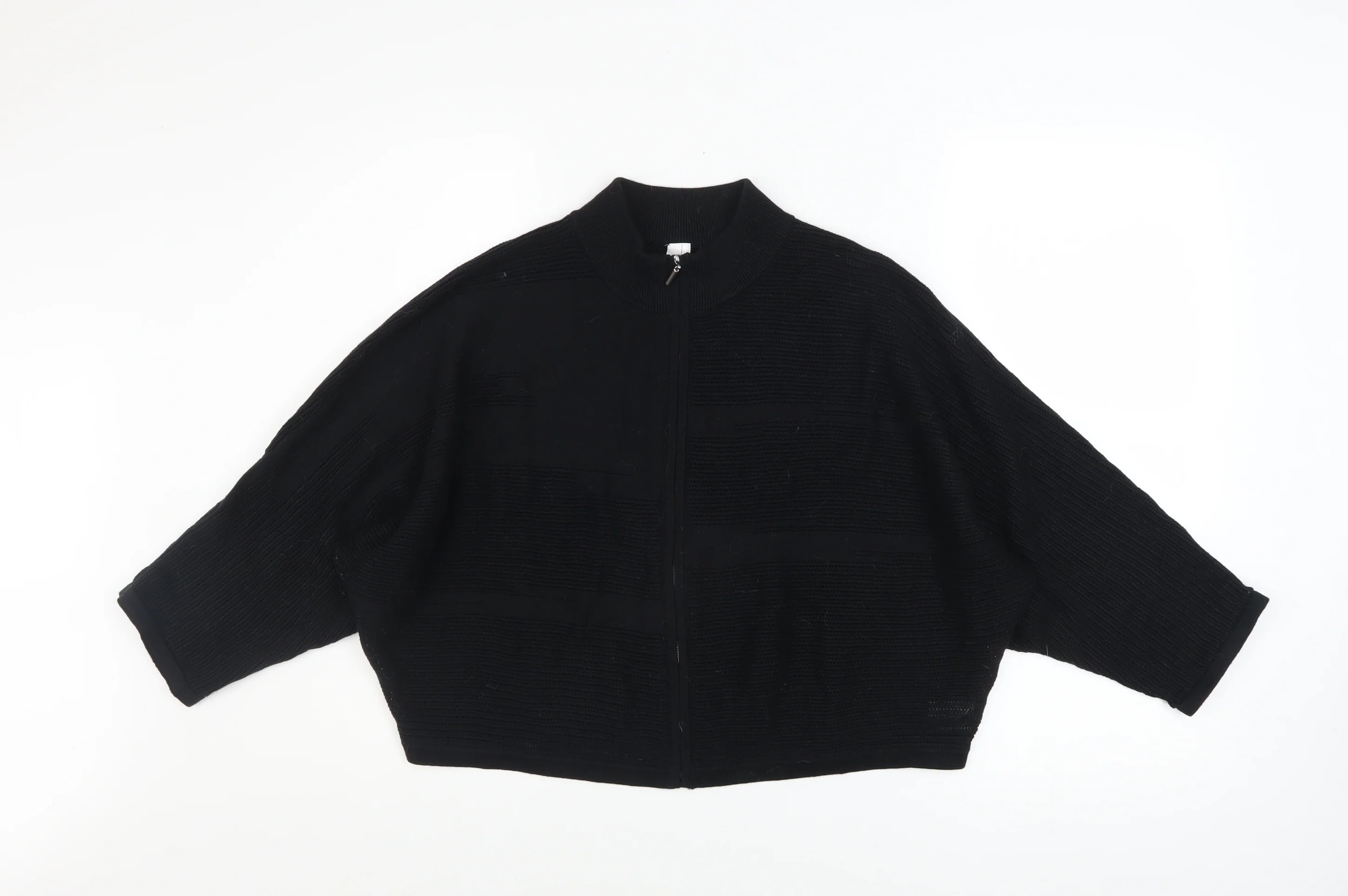 Wynne Collection Women's Black Knit Zip Short Relaxed Jacket Size S