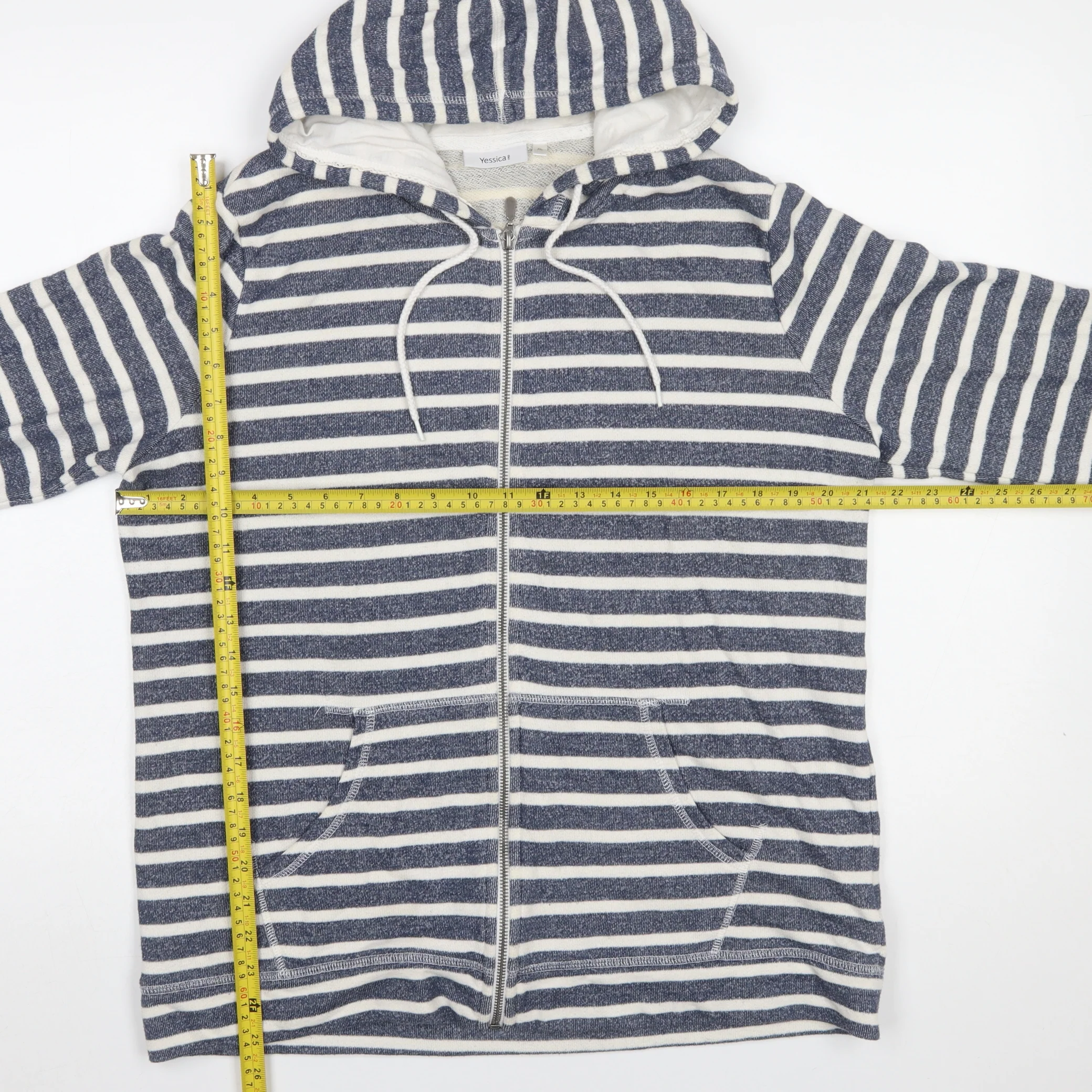 Yessica C&A Women Blue White Striped Full Zip Hoodie XL - Image 2
