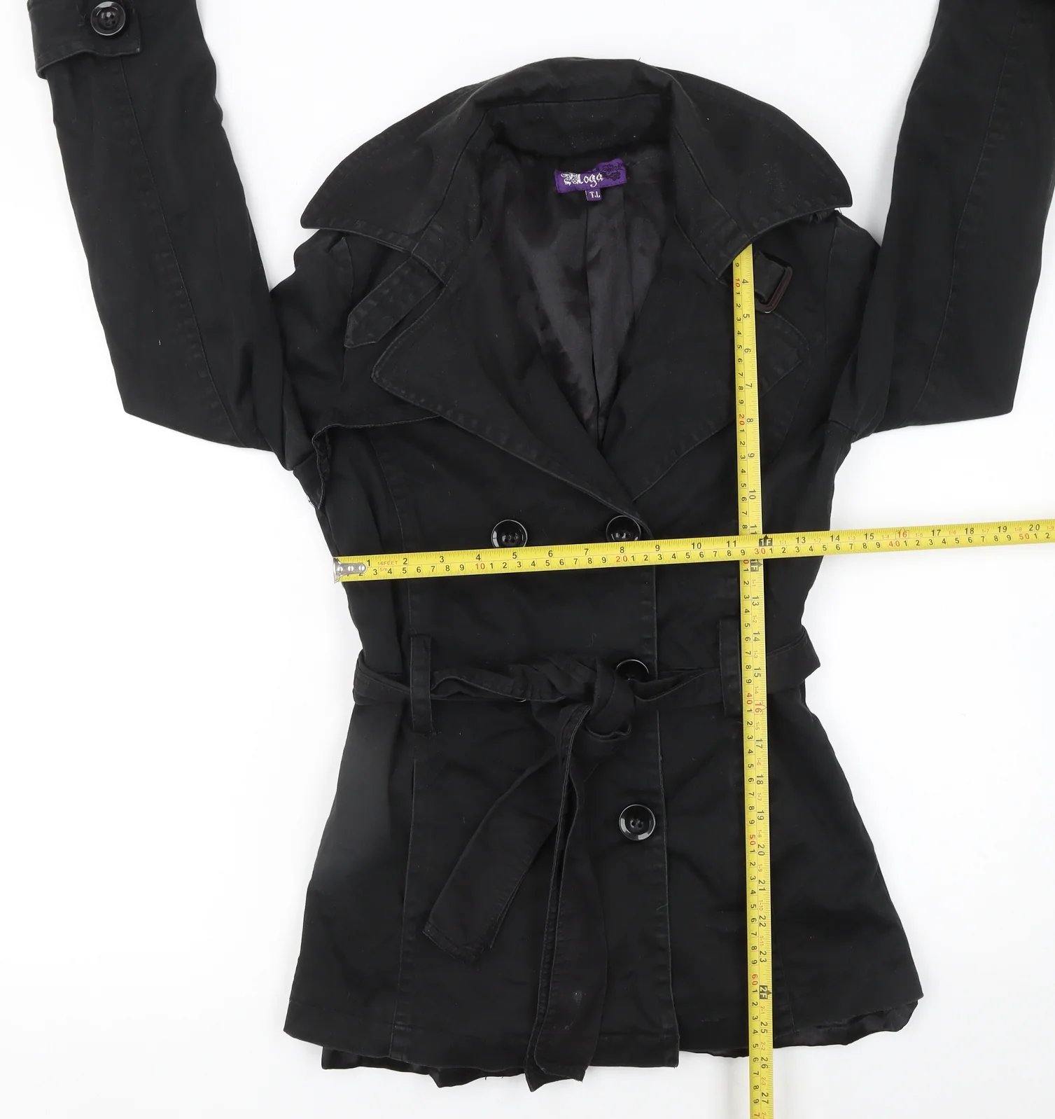 Yoga Women's Black L Trench Coat Belted Cotton Blend Classic Style - Image 2