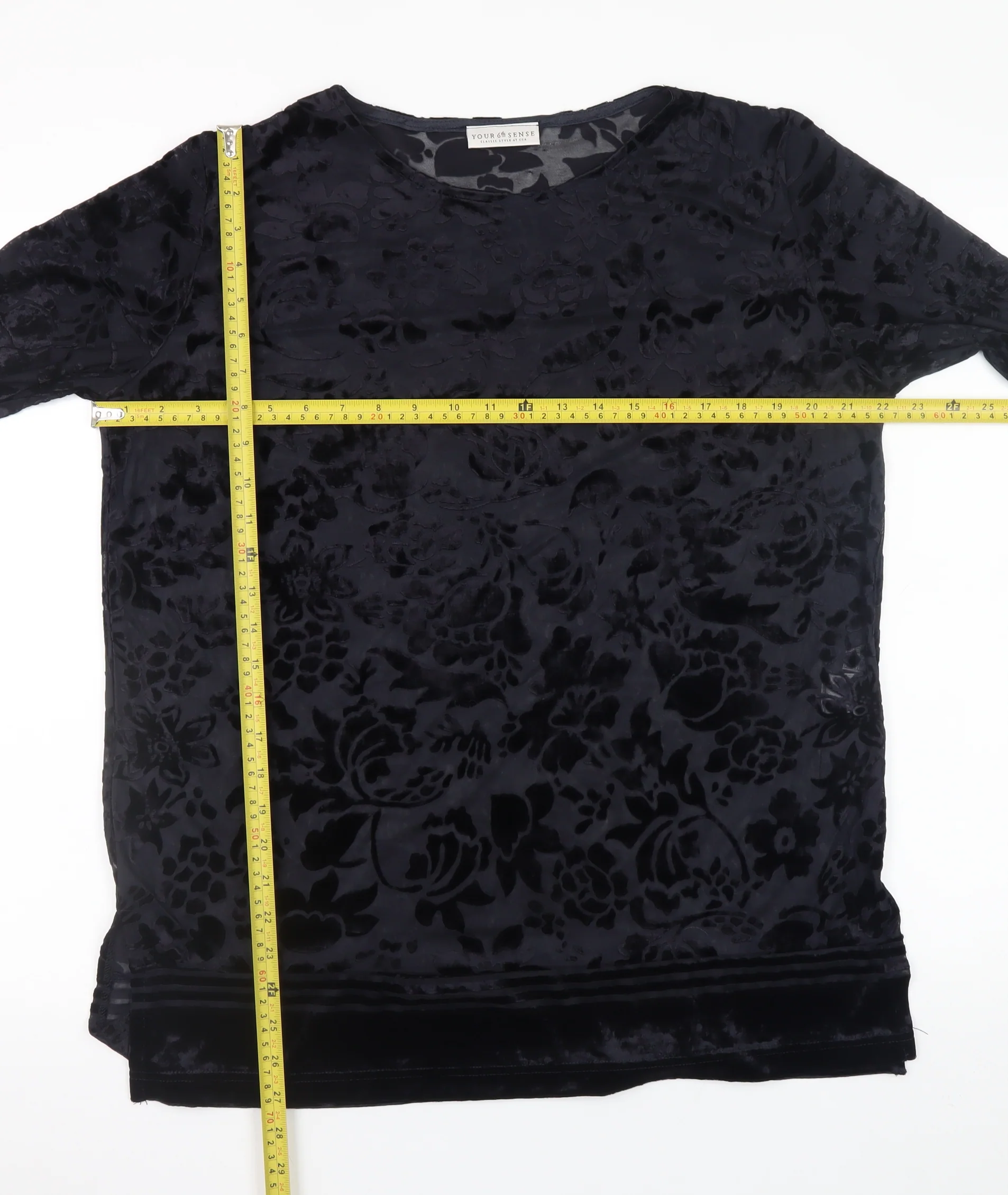 Your 6th Sense Women's Black Velvet Floral Tunic Blouse Size L - Image 2