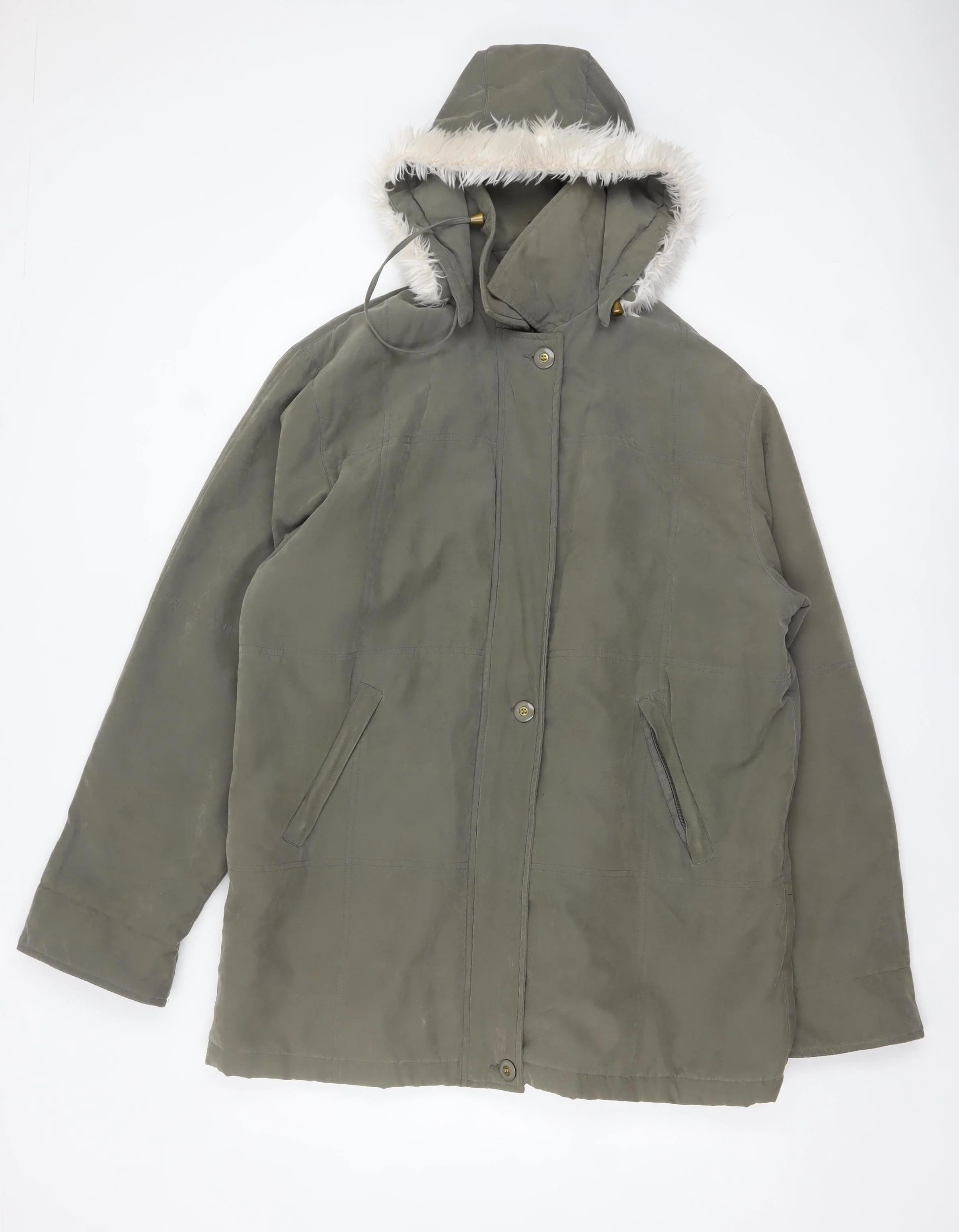 YS Collection Women's Green Hooded Parka Coat Size 18