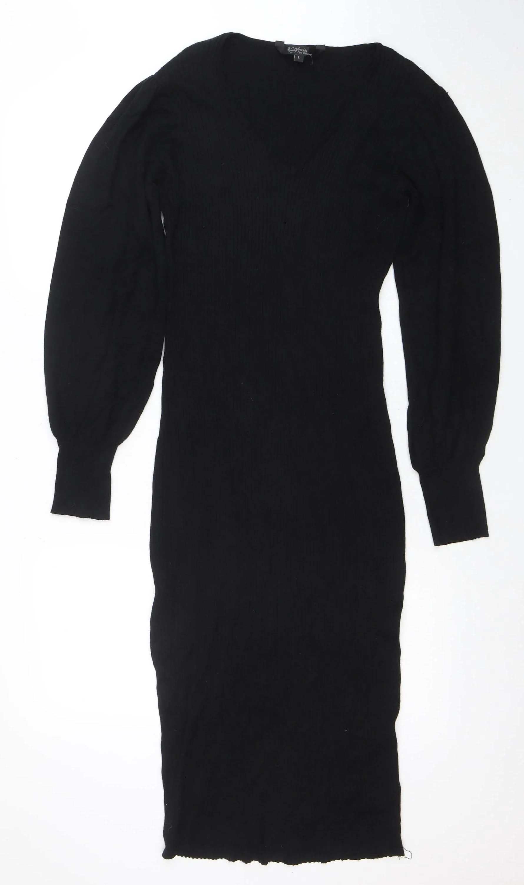 Yulaschka by Wehkamp Women’s Black Bodycon Midi Knit Dress L