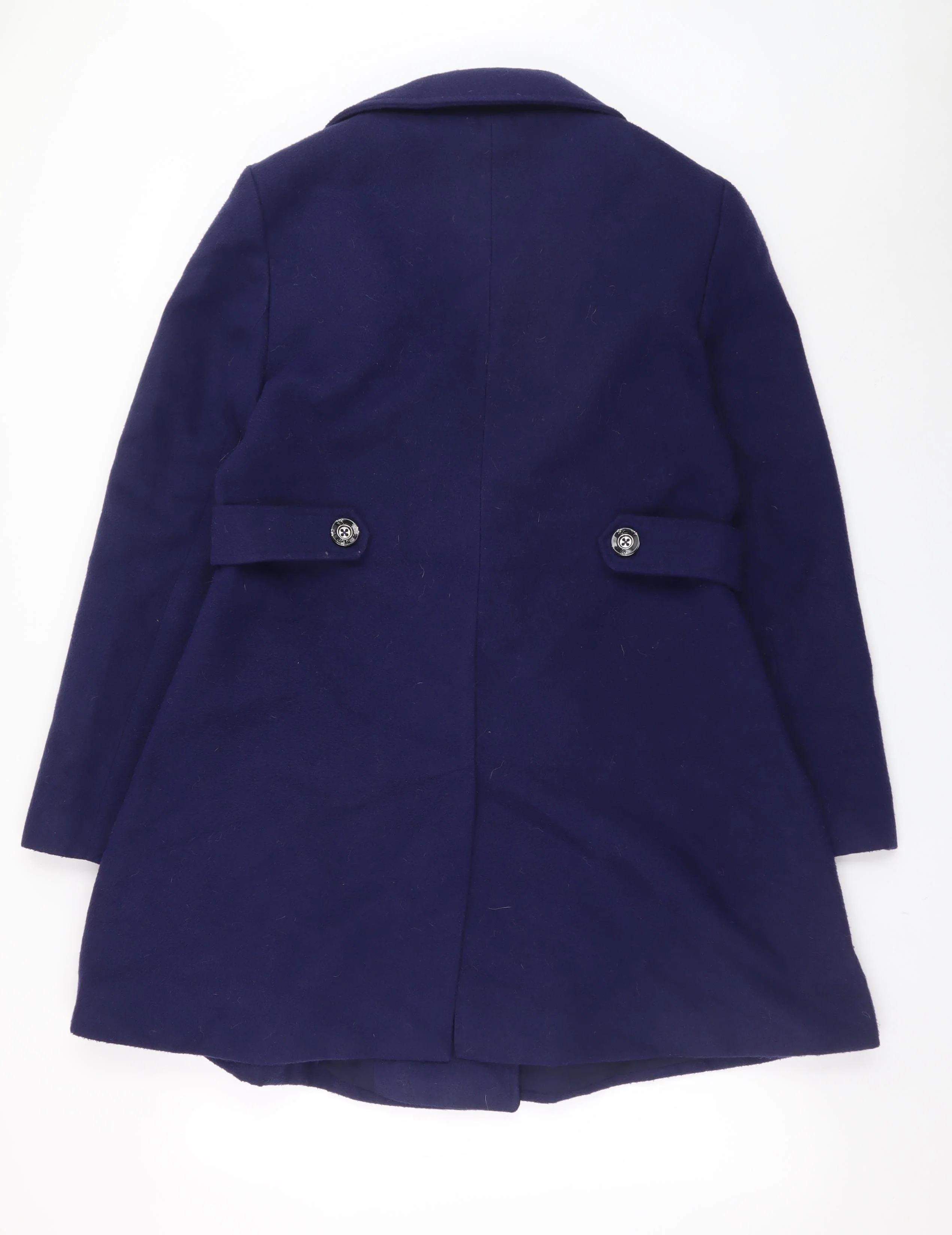 Yumi Women Blue Wool Blend Mid-Length Belted Overcoat UK 14 - Image 3