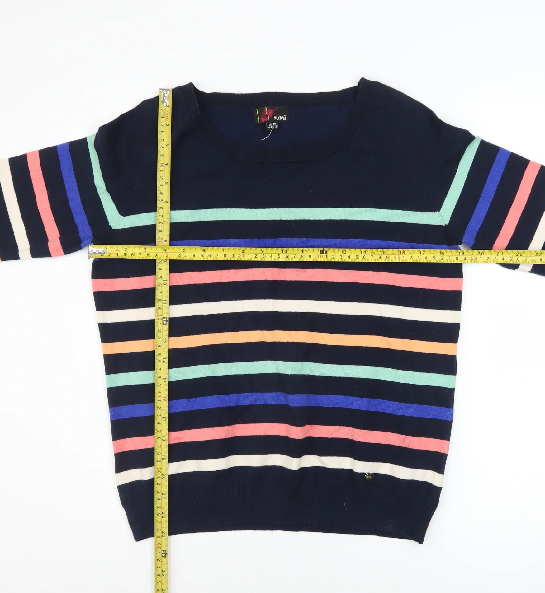Yumi Women’s Multicoloured Striped Cotton Knit Jumper UK 16 - Image 2