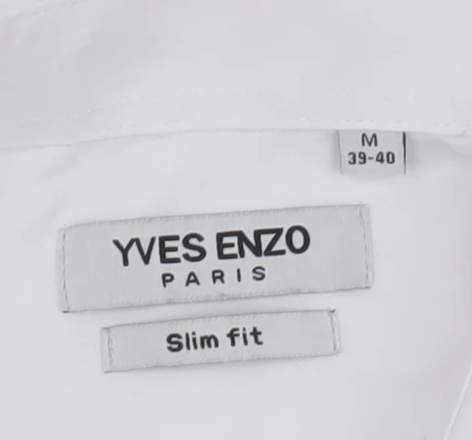 Yves Enzo Men's White Slim Fit Long Sleeve Dress Shirt M 39cm - Image 4