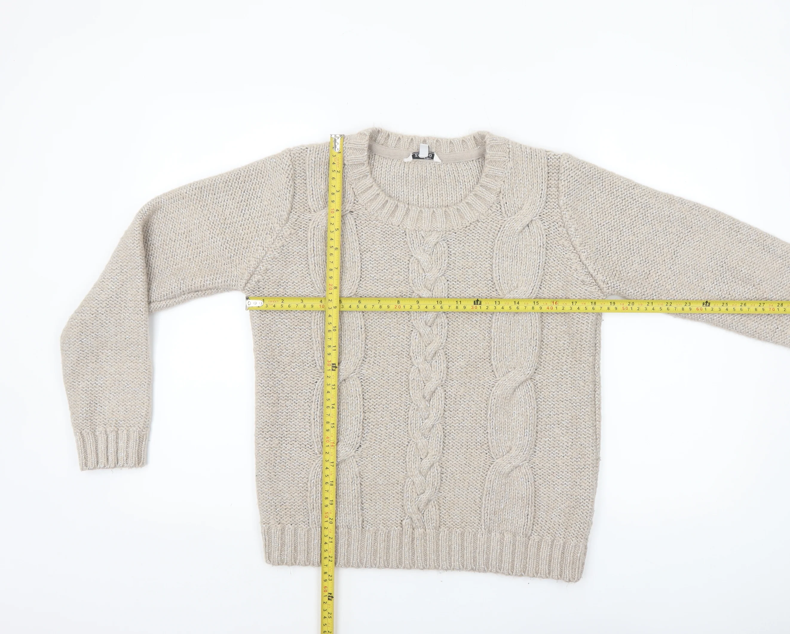 Zamba Womens Beige Cable Knit Crew Neck Jumper Size M - Image 2