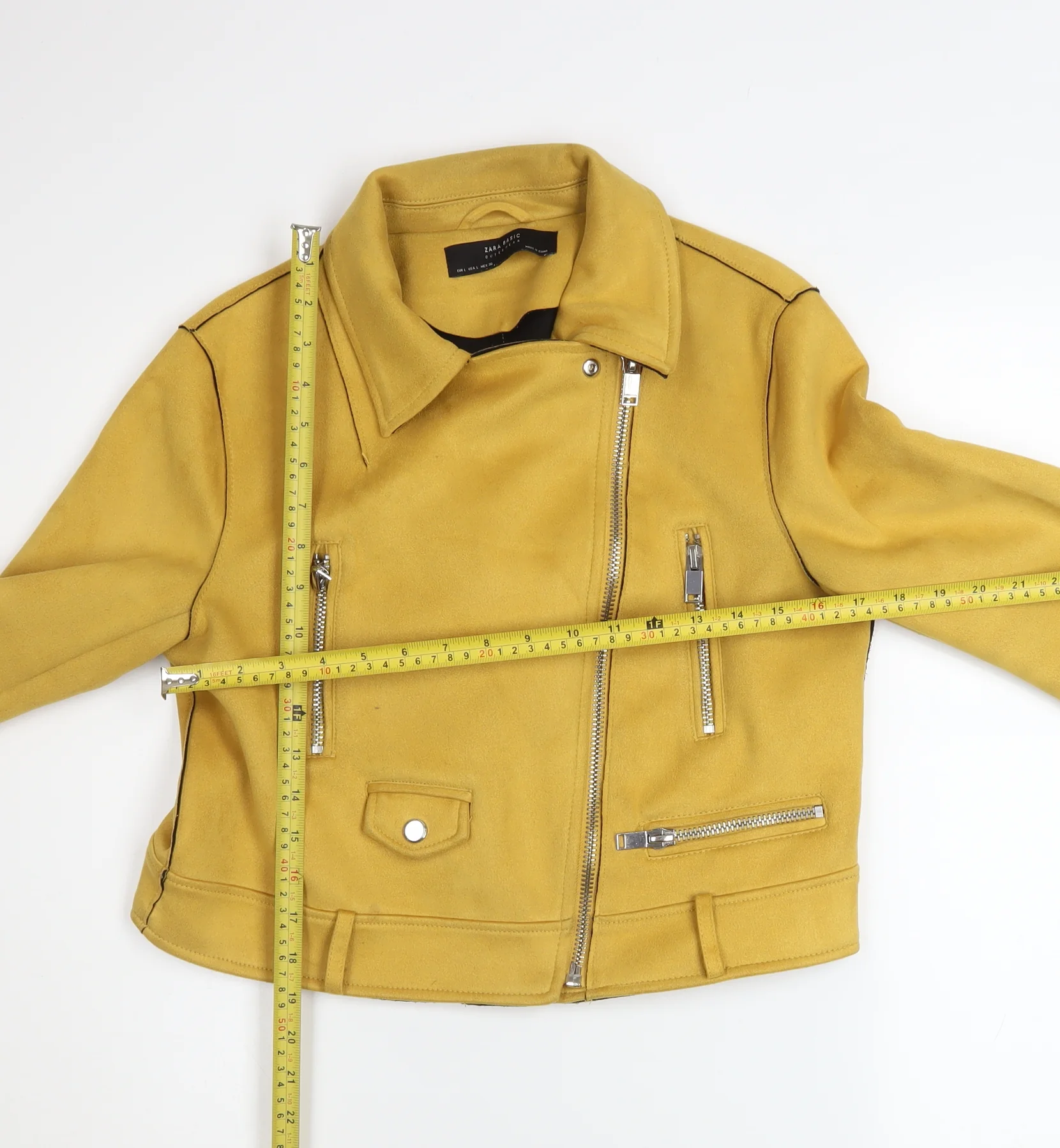 Zara Basic Women Yellow Faux Suede Biker Jacket Size L Polyester Outerwear - Image 2
