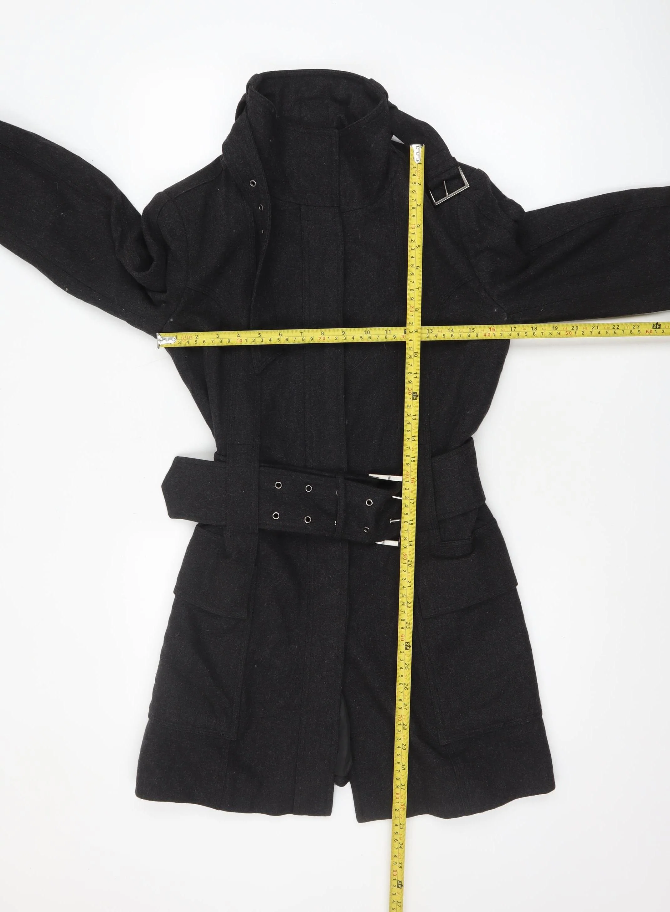 Zara Basic Women's Black Wool Trench Coat Belted Mid-Length S - Image 2