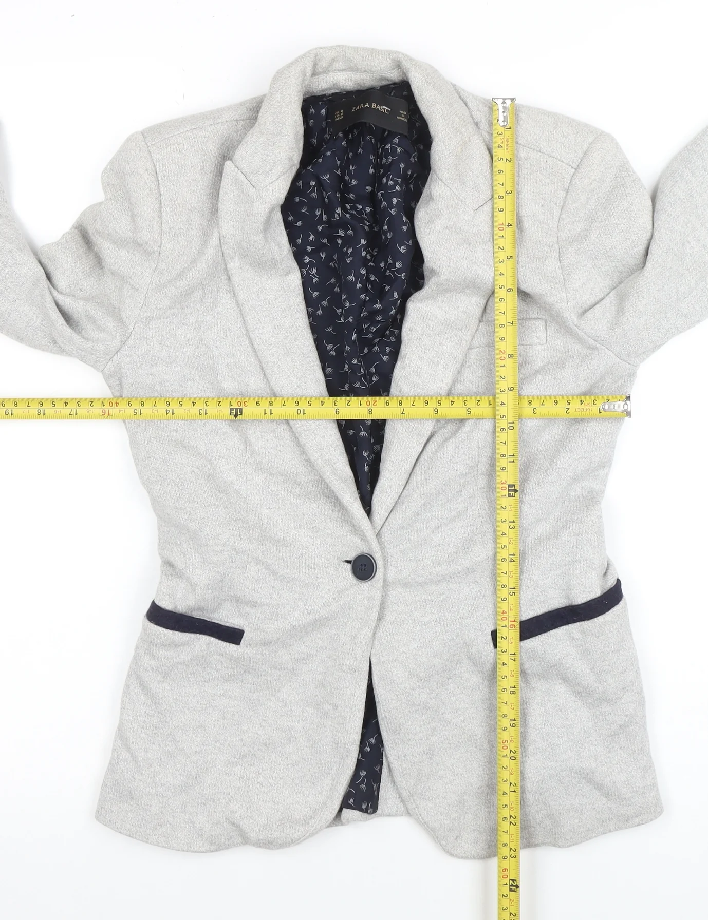 Zara Basic Womens Grey Cotton Blend Slim Fit Blazer Jacket UK 12 - Image 2