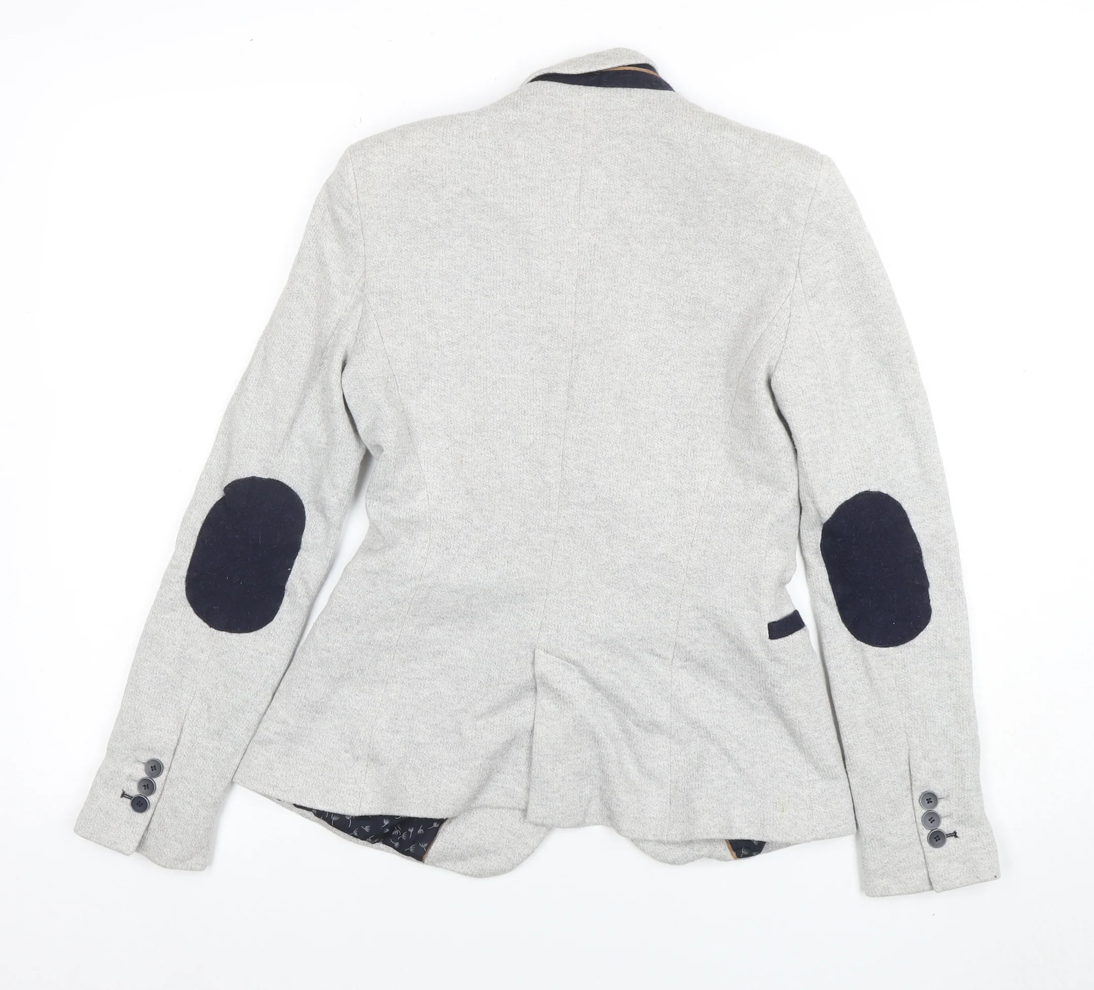 Zara Basic Womens Grey Cotton Blend Slim Fit Blazer Jacket UK 12 - Image 3