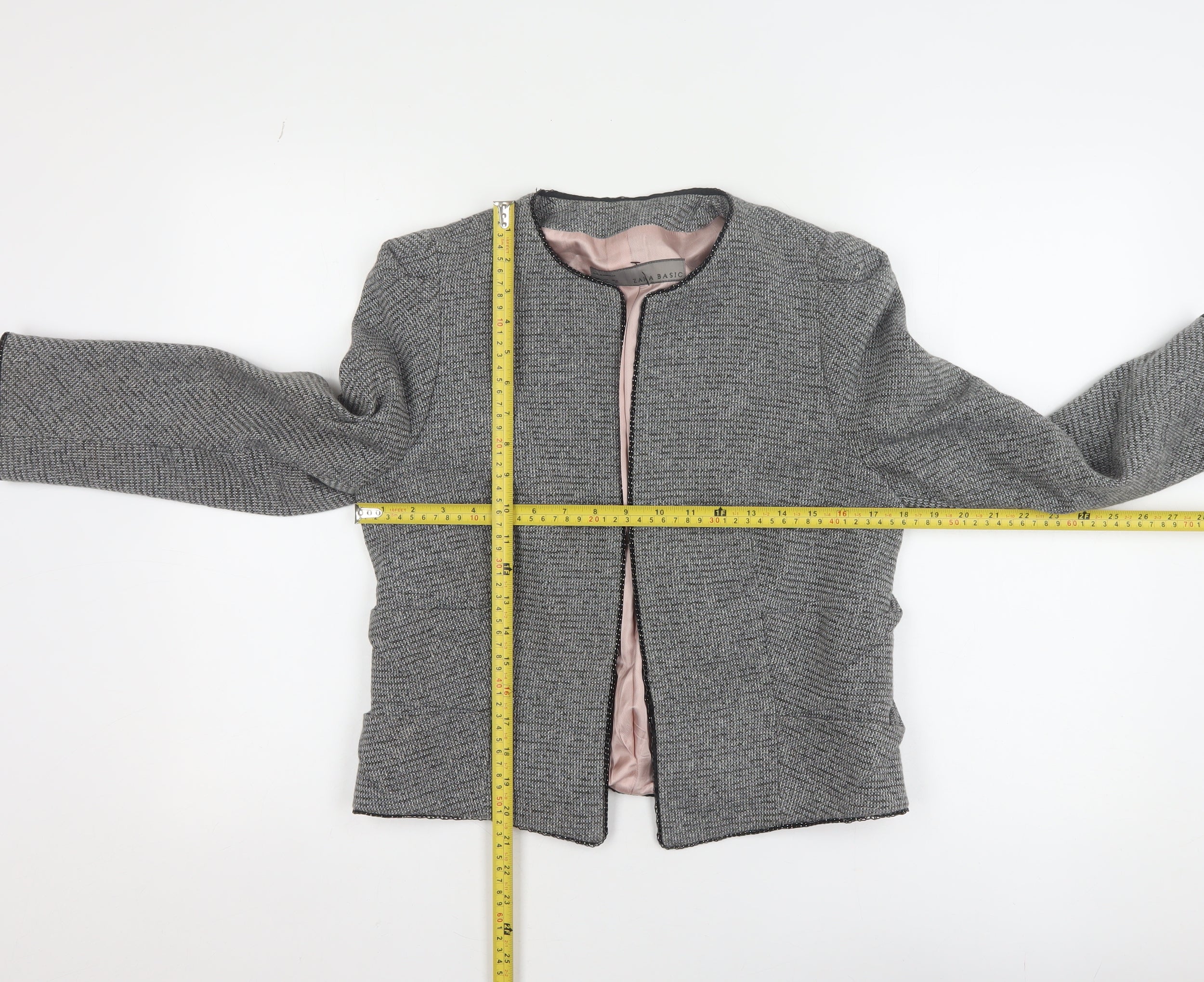 Zara Basic Women's Grey Tweed Single-Breasted Blazer UK 14 - Image 2