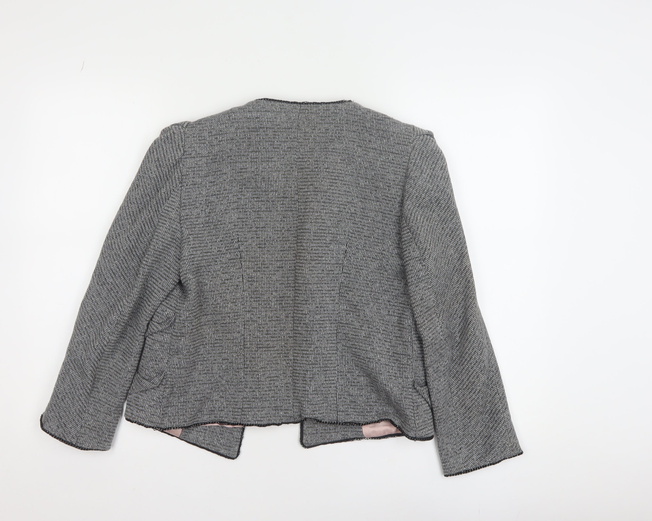 Zara Basic Women's Grey Tweed Single-Breasted Blazer UK 14 - Image 3