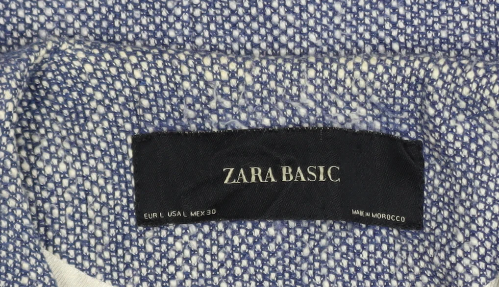 Zara Blue Tweed Women's Mid-Length Zip Coat Size 14 - Image 4