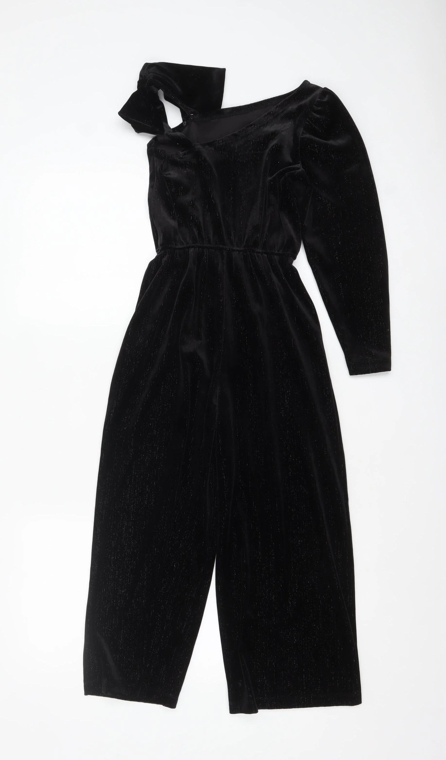 Zara Girls Black Velvet One Shoulder Long Sleeve Jumpsuit 9 Years - Image 3