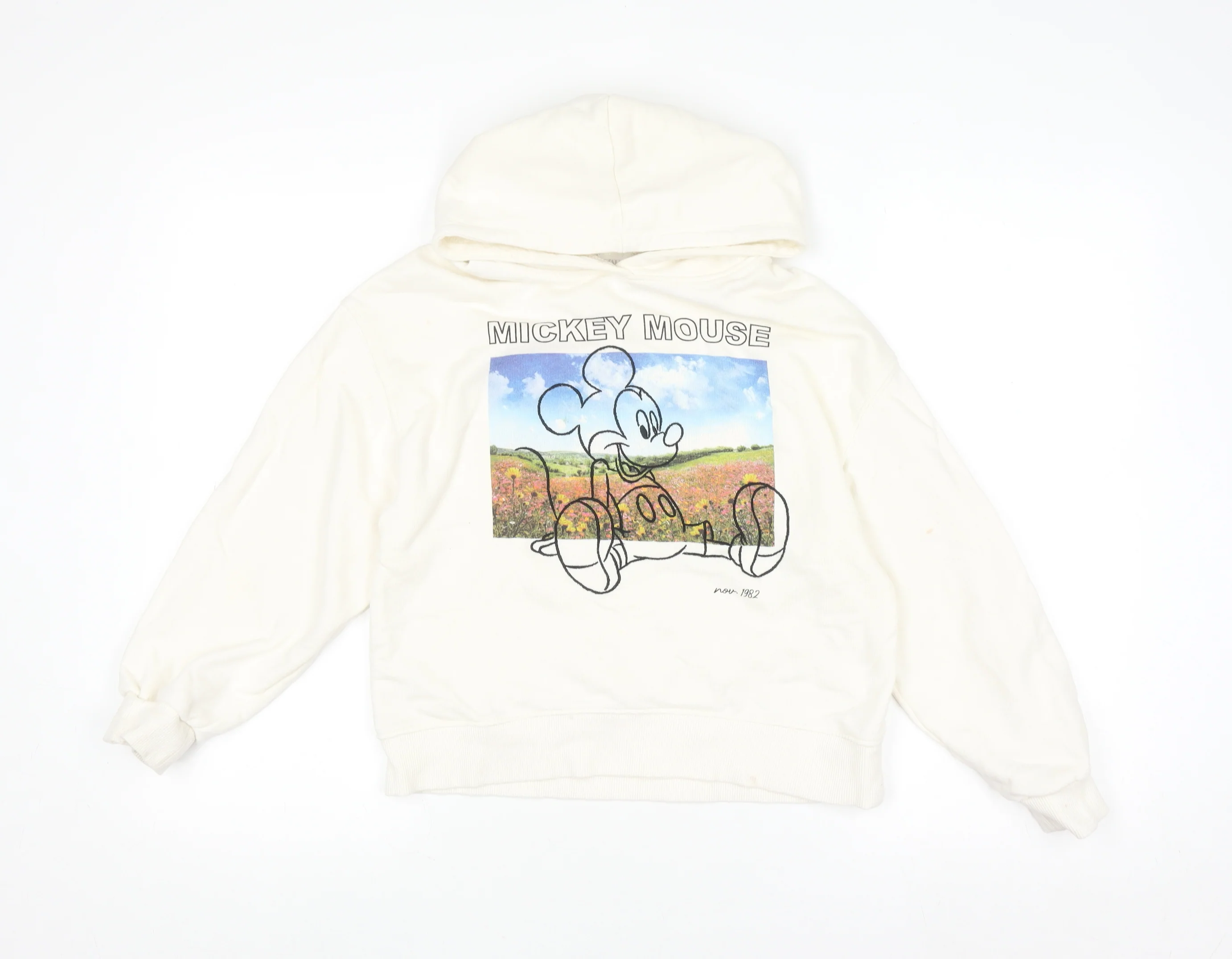 Zara Girls Ivory Disney Mickey Mouse Pullover Hoodie Size 10 Years