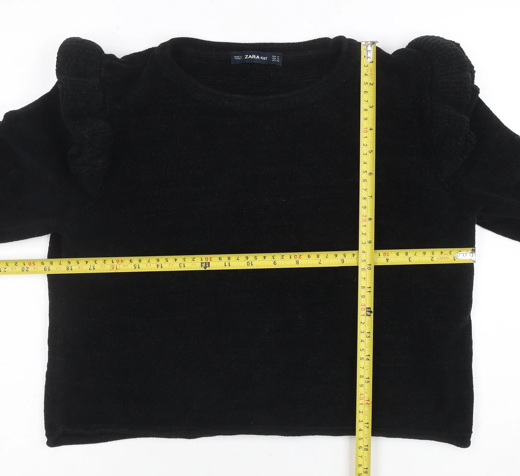 Zara Knit Women's Black M Ruffle Shoulder Long Sleeve Jumper - Image 2