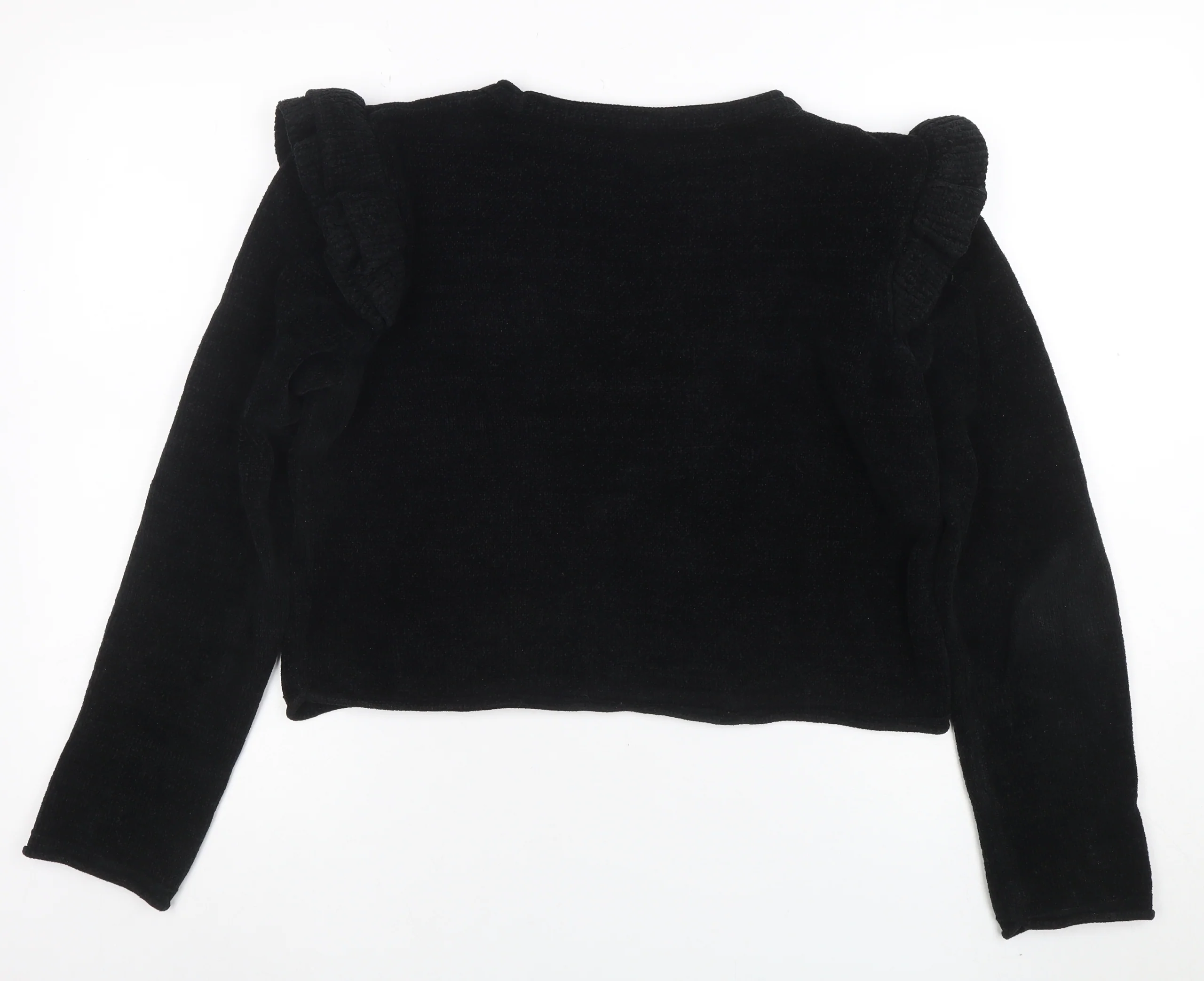 Zara Knit Women's Black M Ruffle Shoulder Long Sleeve Jumper - Image 3