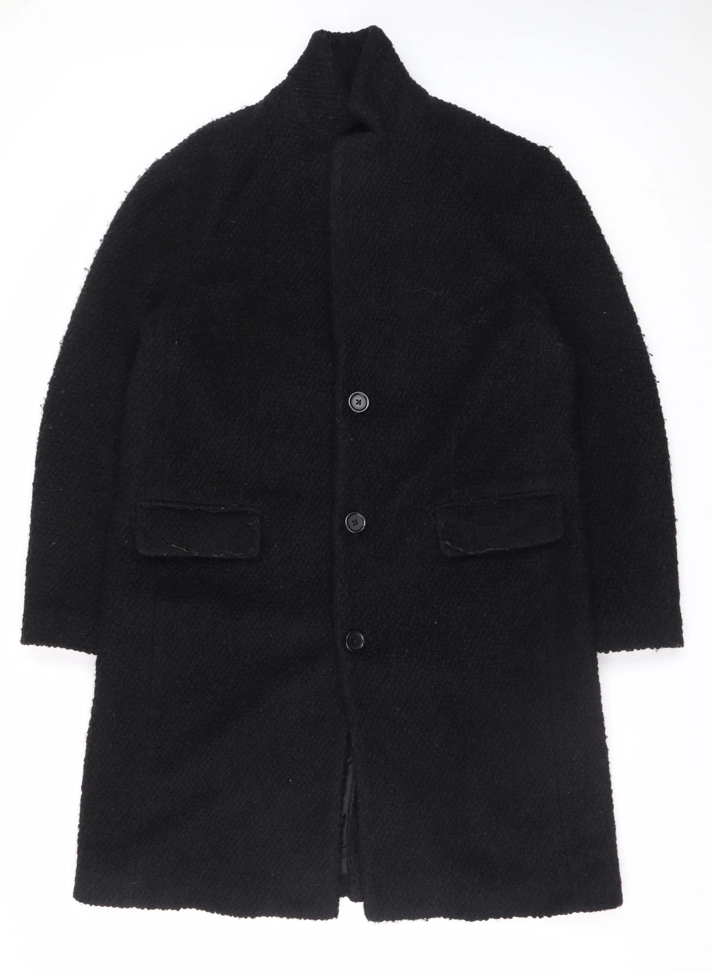 Zara Man Black Wool Blend Mens Mid-Length Overcoat L