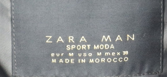 Zara Man Black Wool Blend Stand-Up Collar Men's Medium Overcoat - Image 4