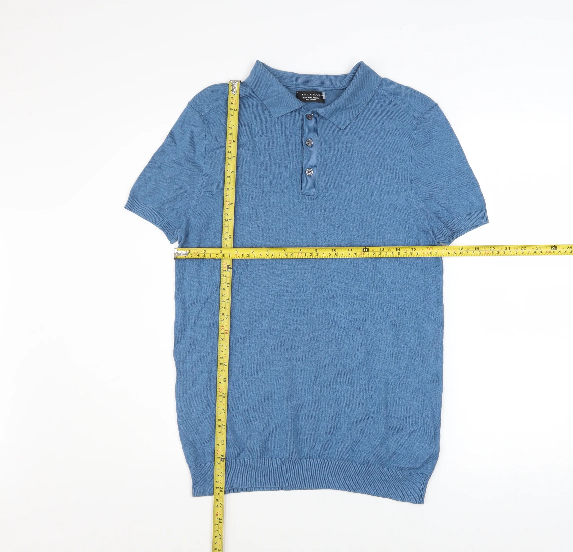 Zara Man Blue Short Sleeve Polo Shirt Men's Size S Viscose Knit Top - Image 2