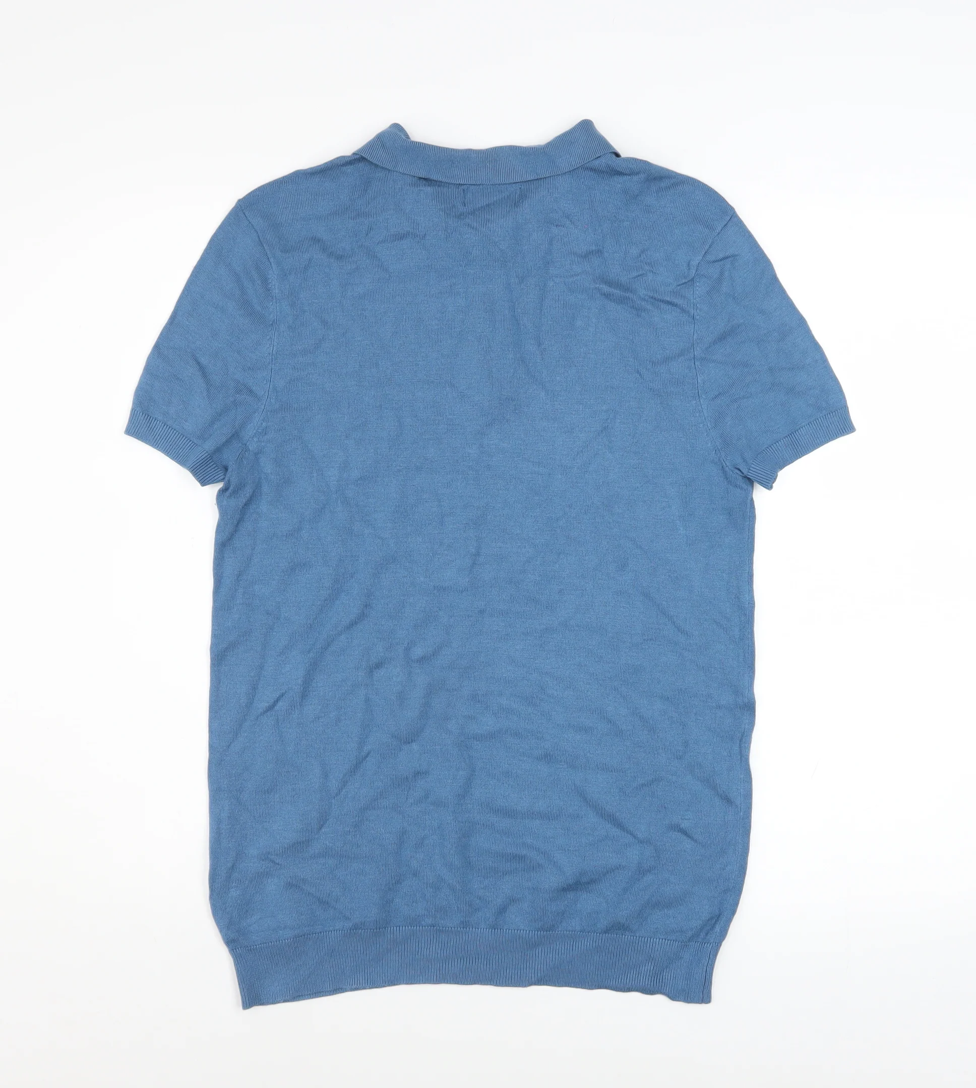 Zara Man Blue Short Sleeve Polo Shirt Men's Size S Viscose Knit Top - Image 3
