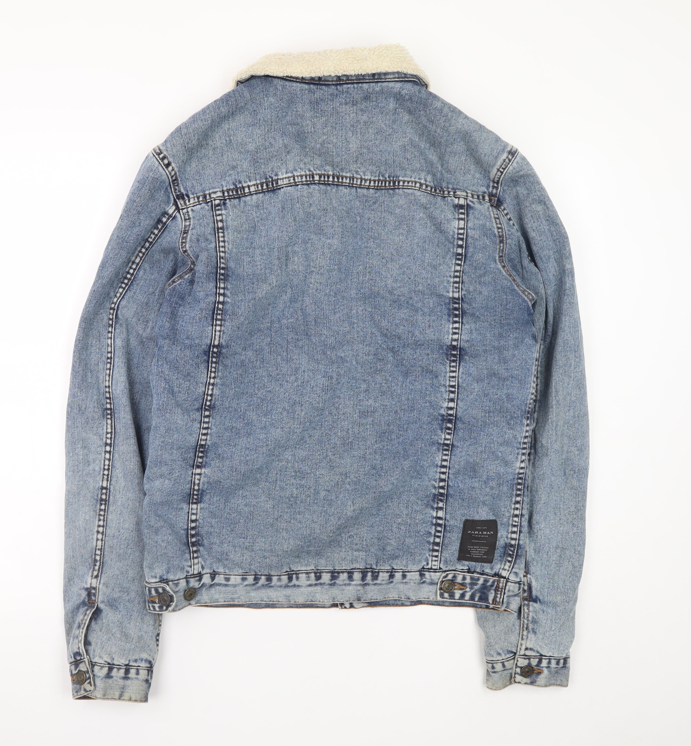 Zara Man Denim Blue Sherpa Lined Jacket Men L Casual Classic - Image 3