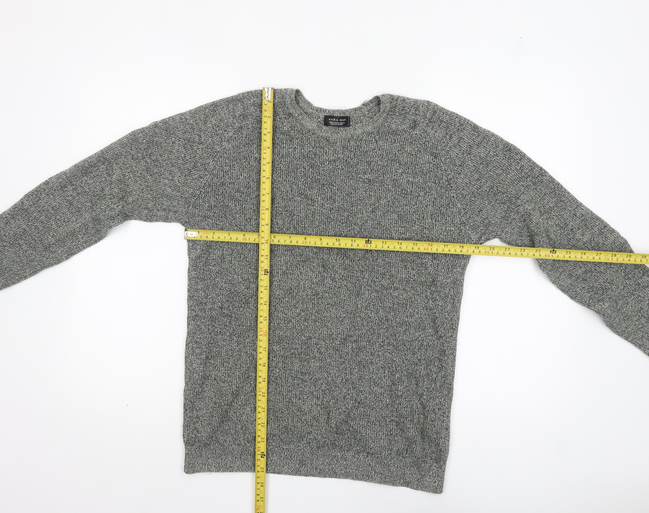 Zara Man Men's Grey Cotton Knit Crew Neck Jumper Size M - Image 3