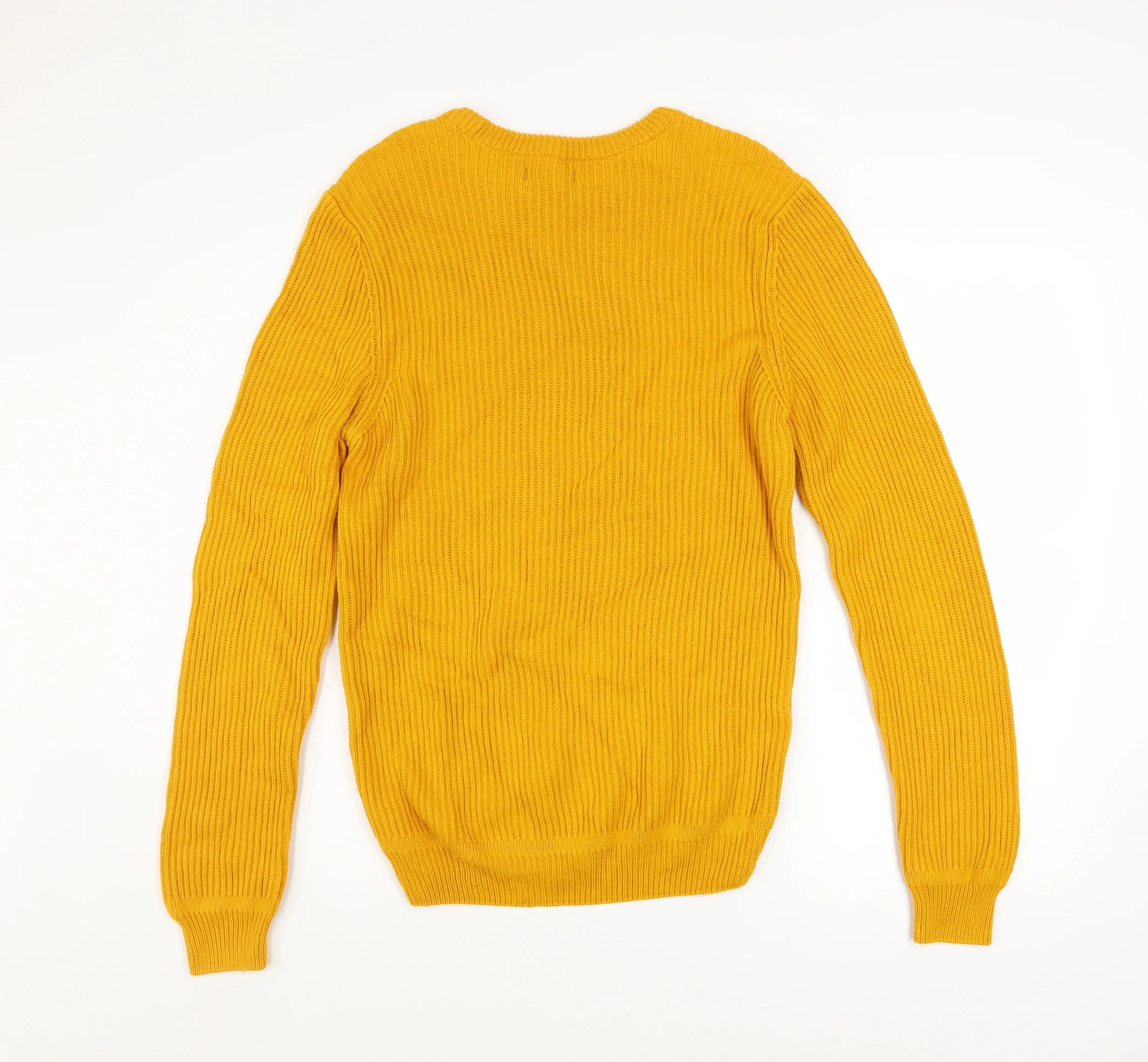 Zara Man Yellow Cotton Ribbed Crew Neck Men's M Pullover Jumper - Image 3