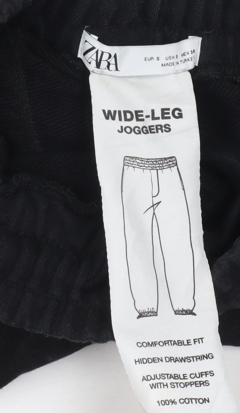 Zara Men Black Wide-Leg Joggers Size S Comfortable Fit Cotton - Image 4